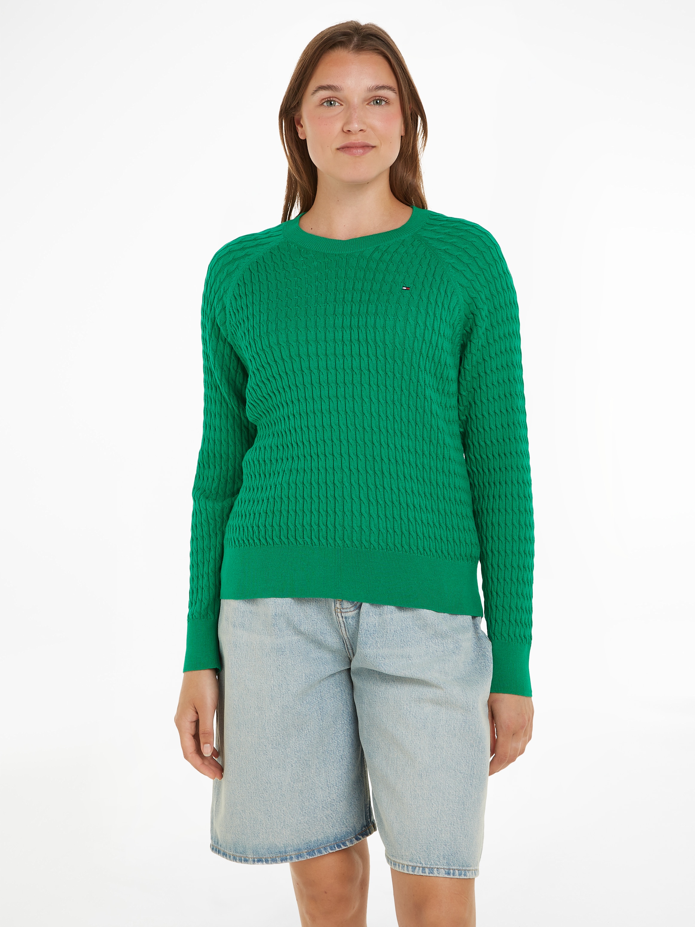 Tommy Hilfiger Rundhalspullover »CO CABLE C-NK SWEATER«, mit Zopfmuster