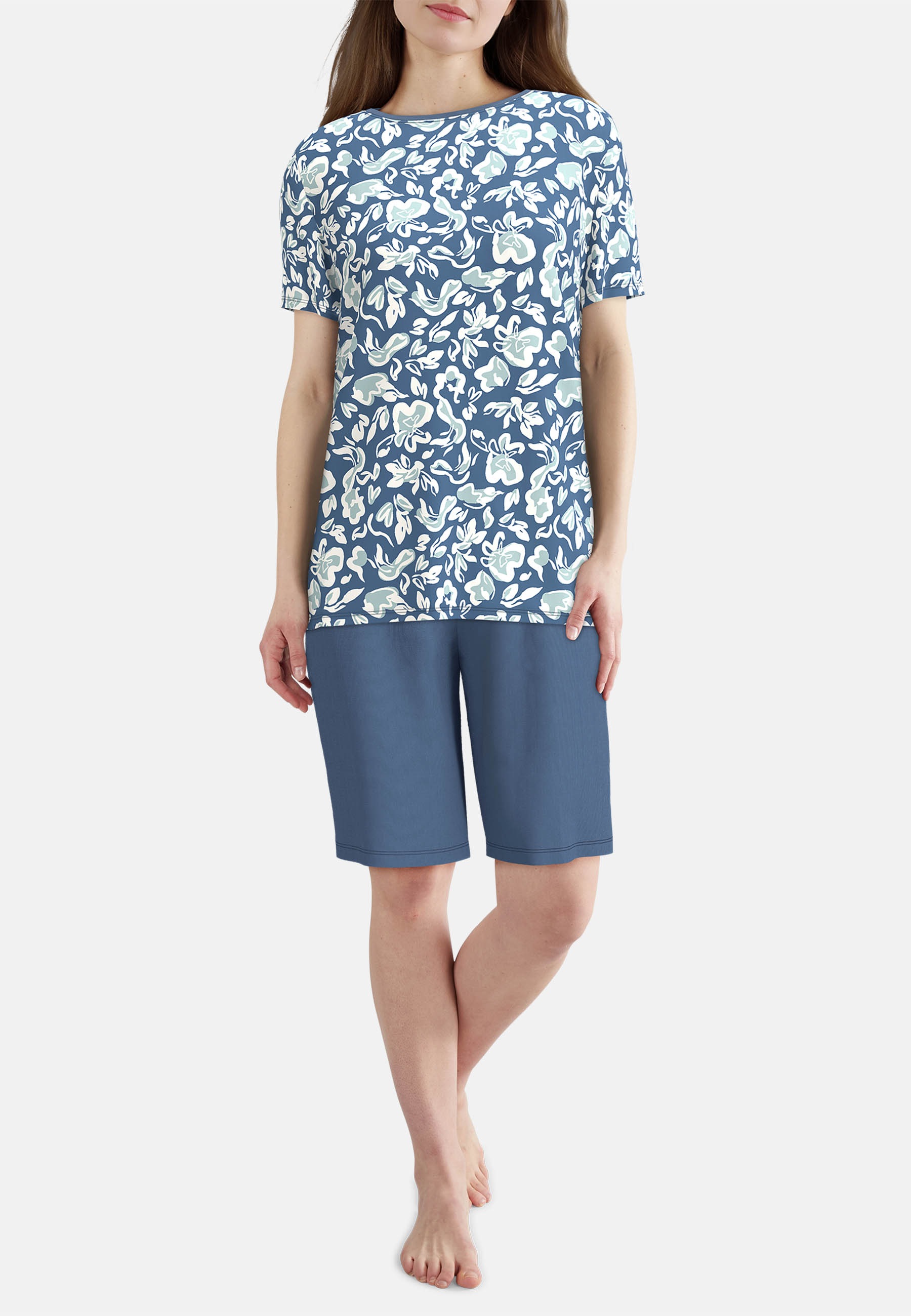 GÖTZBURG Shorty mit Muster, kurz, Rundhalsausschnitt, Baumwolle