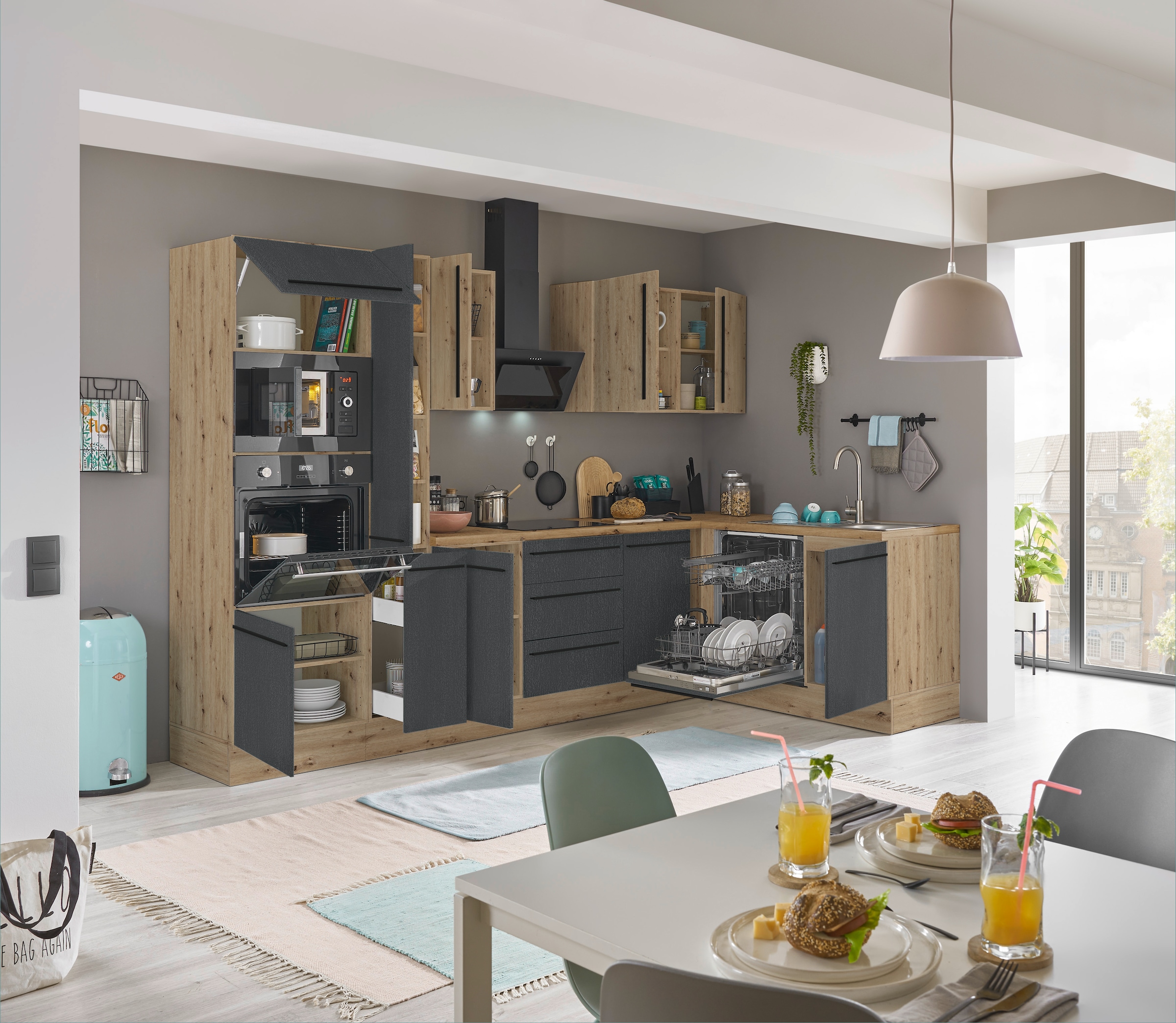 KOCHSTATION Winkelküche »Florida, Stellbreite 310x175 cm«, wahlweise mit E-Geräten, mit Softclose für Türen und Schubkästen