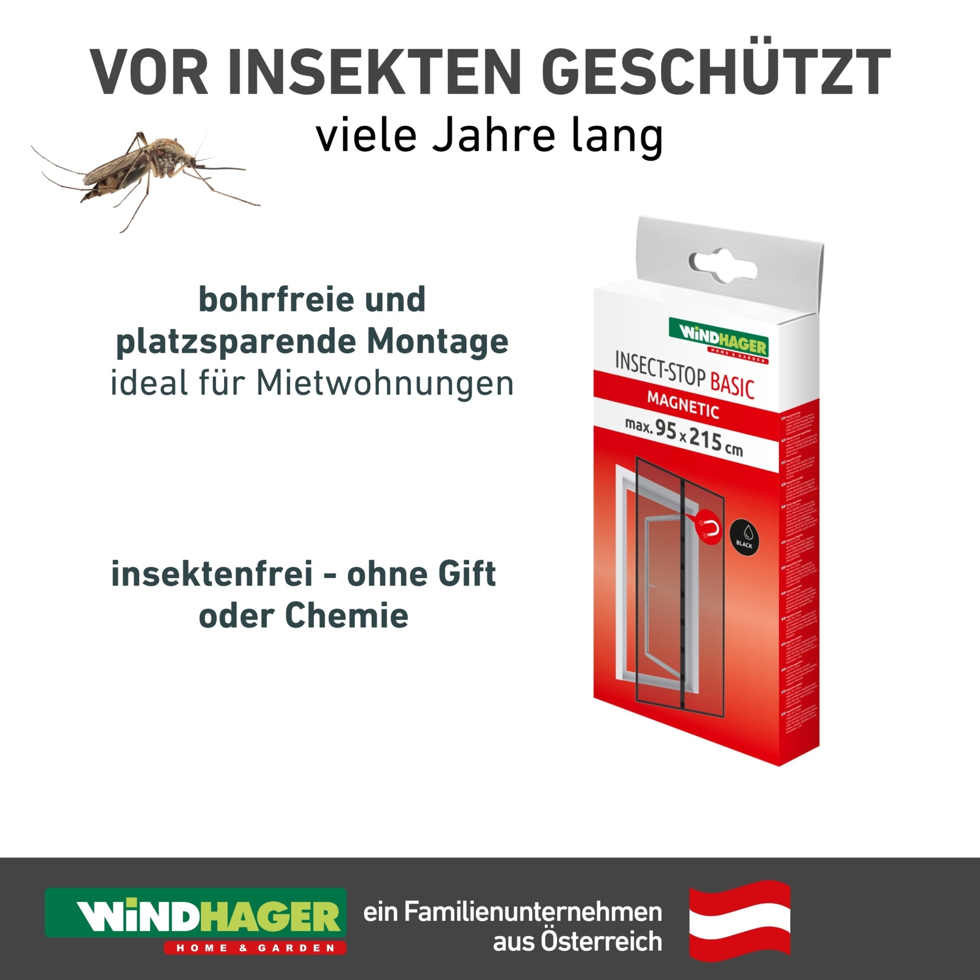 Windhager Insektenschutz-Vorhang »Basic für Balkon- und Terrassentüren, Fliegengitter Magnetvorhang« Packung, 1 Stk. tlg. Insektenschutz mit Magneten, ohne bohren, 95 x 215 cm, anthrazit