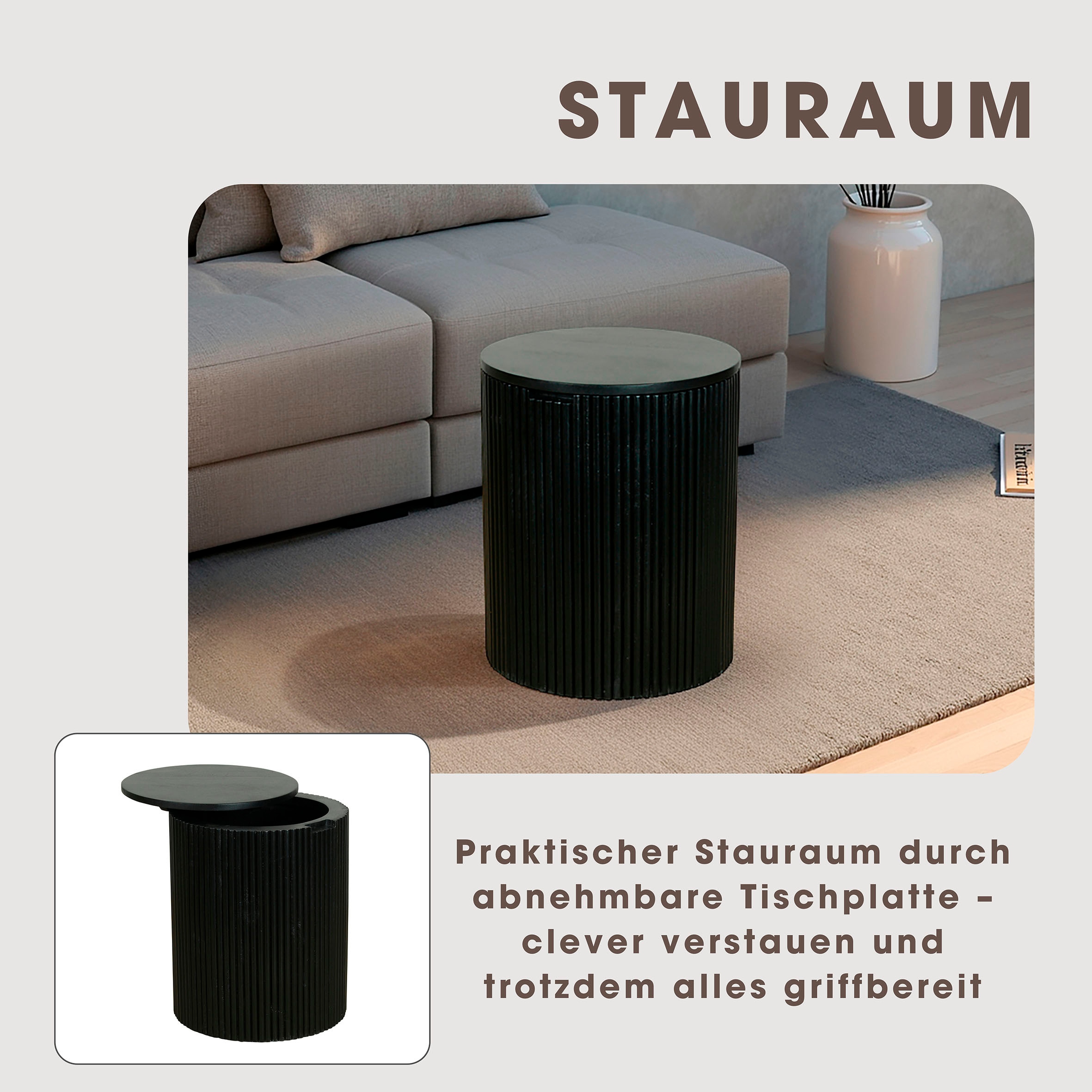 byLIVING Couchtisch »OWEN« Schwarz, Tischplatte zum Abnehmen, Stauraum, Breite: 40 oder 80 cm