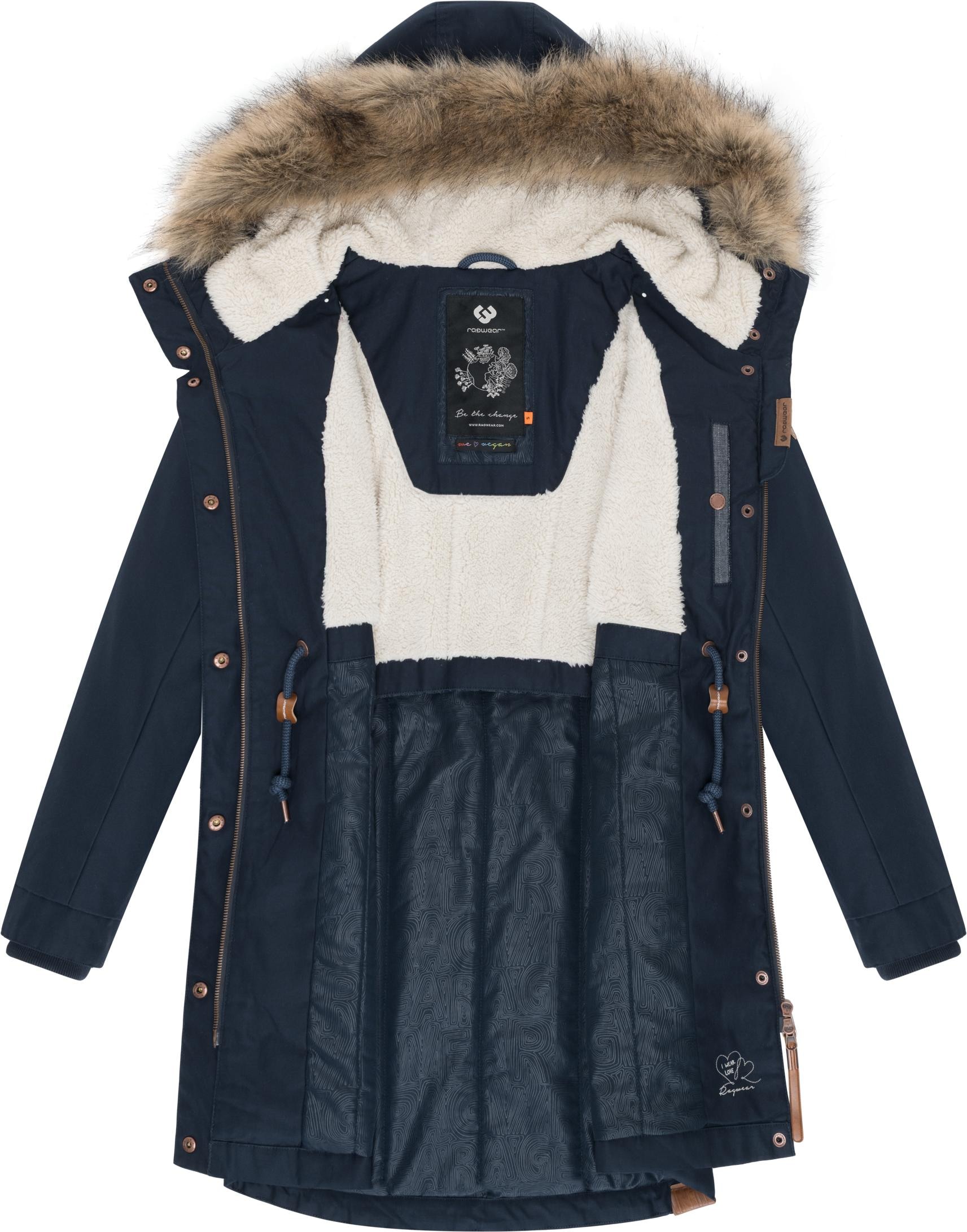 Ragwear Winterjacke »Tawny«, mit Kapuze, stylischer Winterparka mit großer Kapuze und Kunstfellkragen