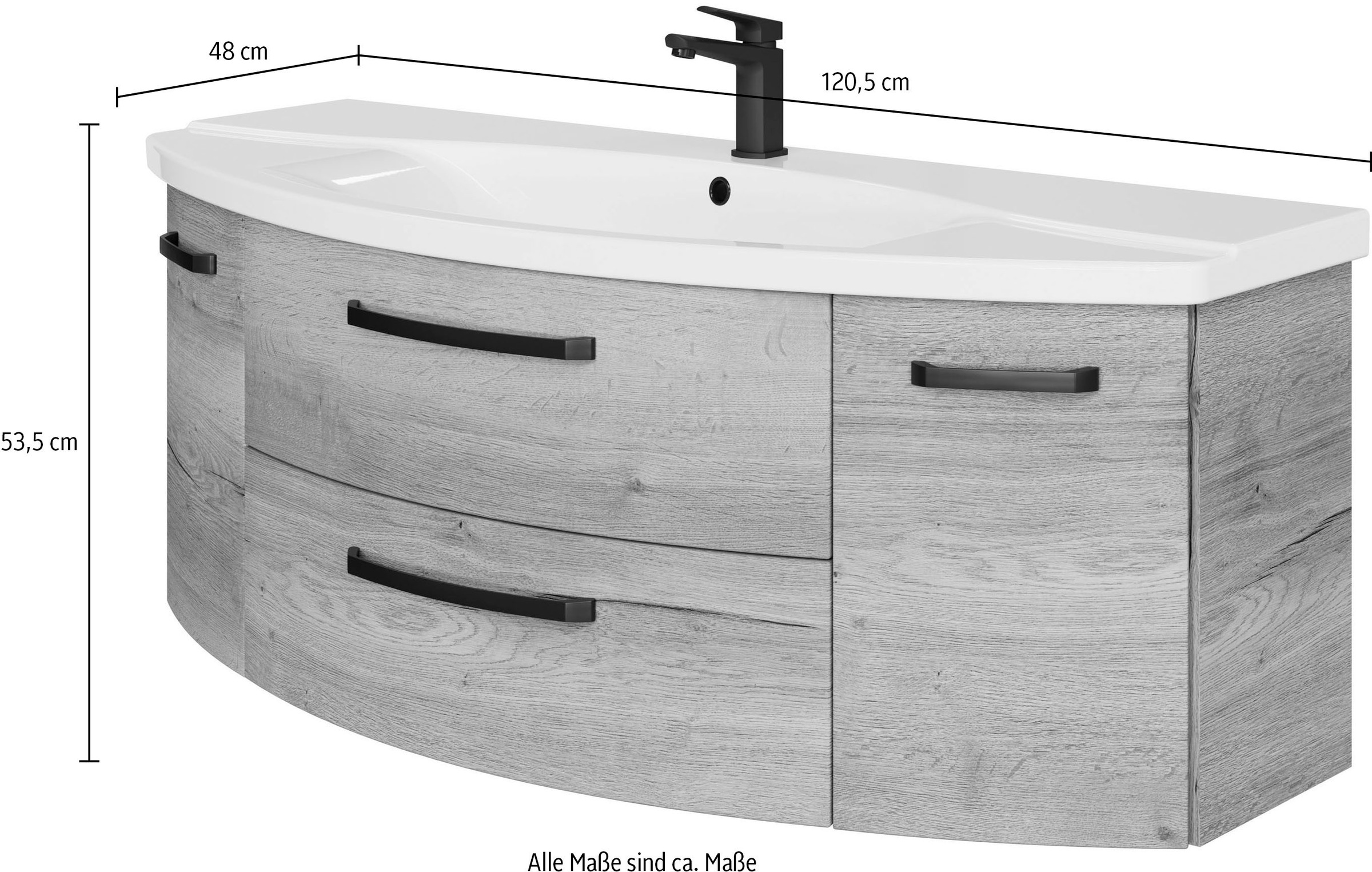 Saphir Waschtisch »Serie 4010 Keramik-Waschtisch mit Unterschrank, 144 cm breit«, Waschplatz mit 2 Türen, 2 Schubladen, Badmöbel-Set mit Waschtisch