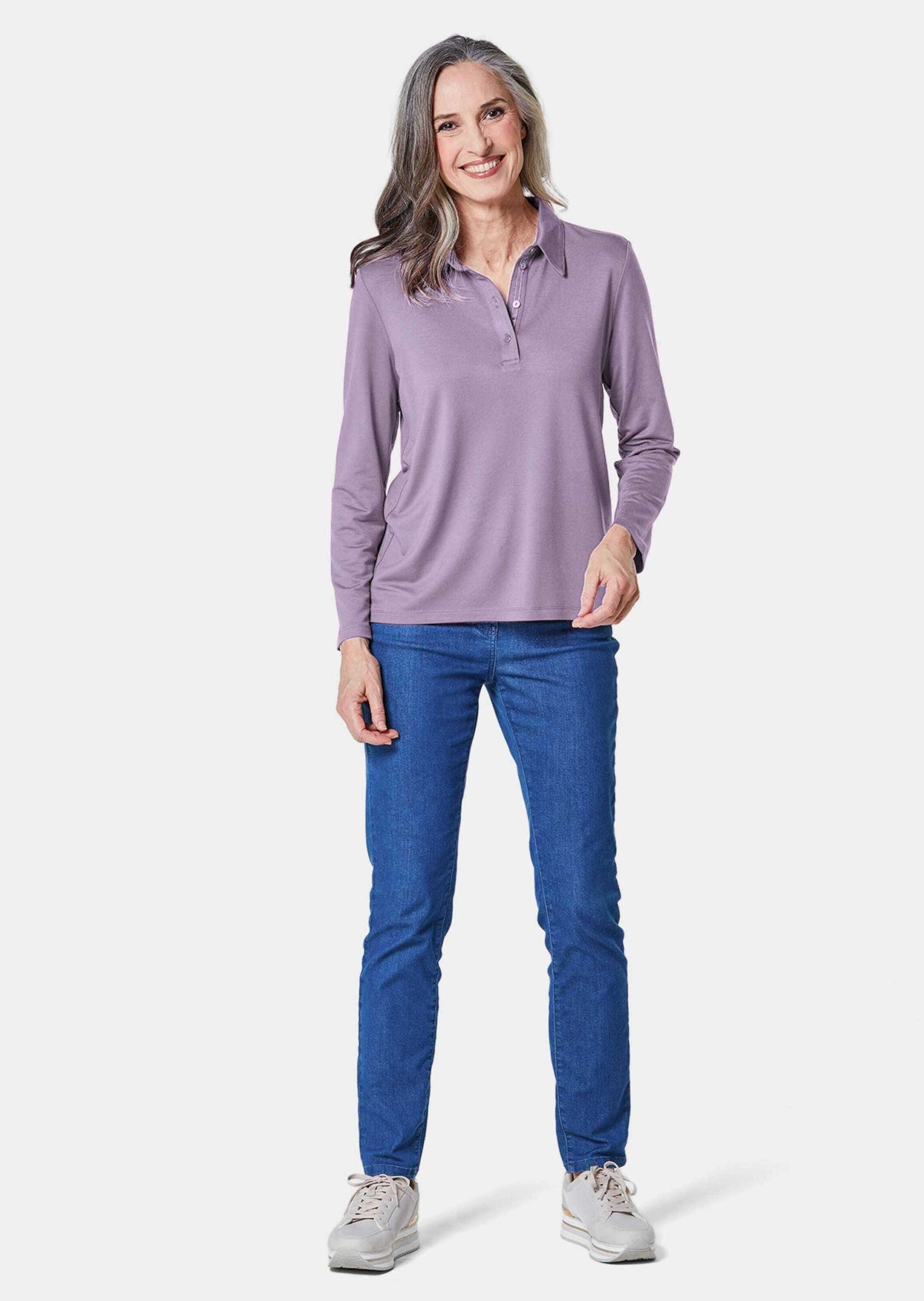 GOLDNER Poloshirt "Langarm Poloshirt mit Schmuckband an Knopfleiste" günstig online kaufen