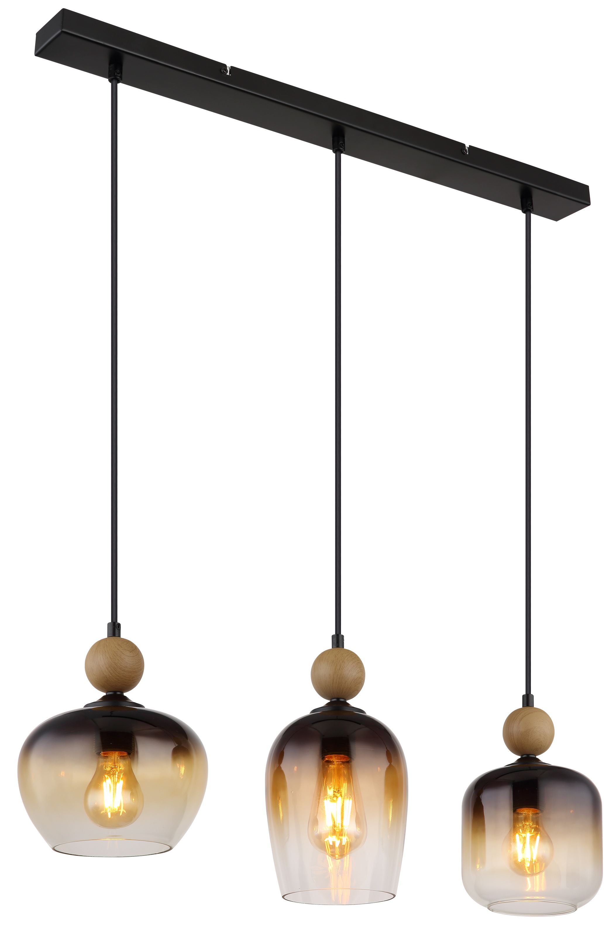 GLOBO LIGHTING Hängeleuchte »COMMY« E27 1 Stk. Hängelampe schwarz holzoptik Glas rauchfarben amber klar verlaufend