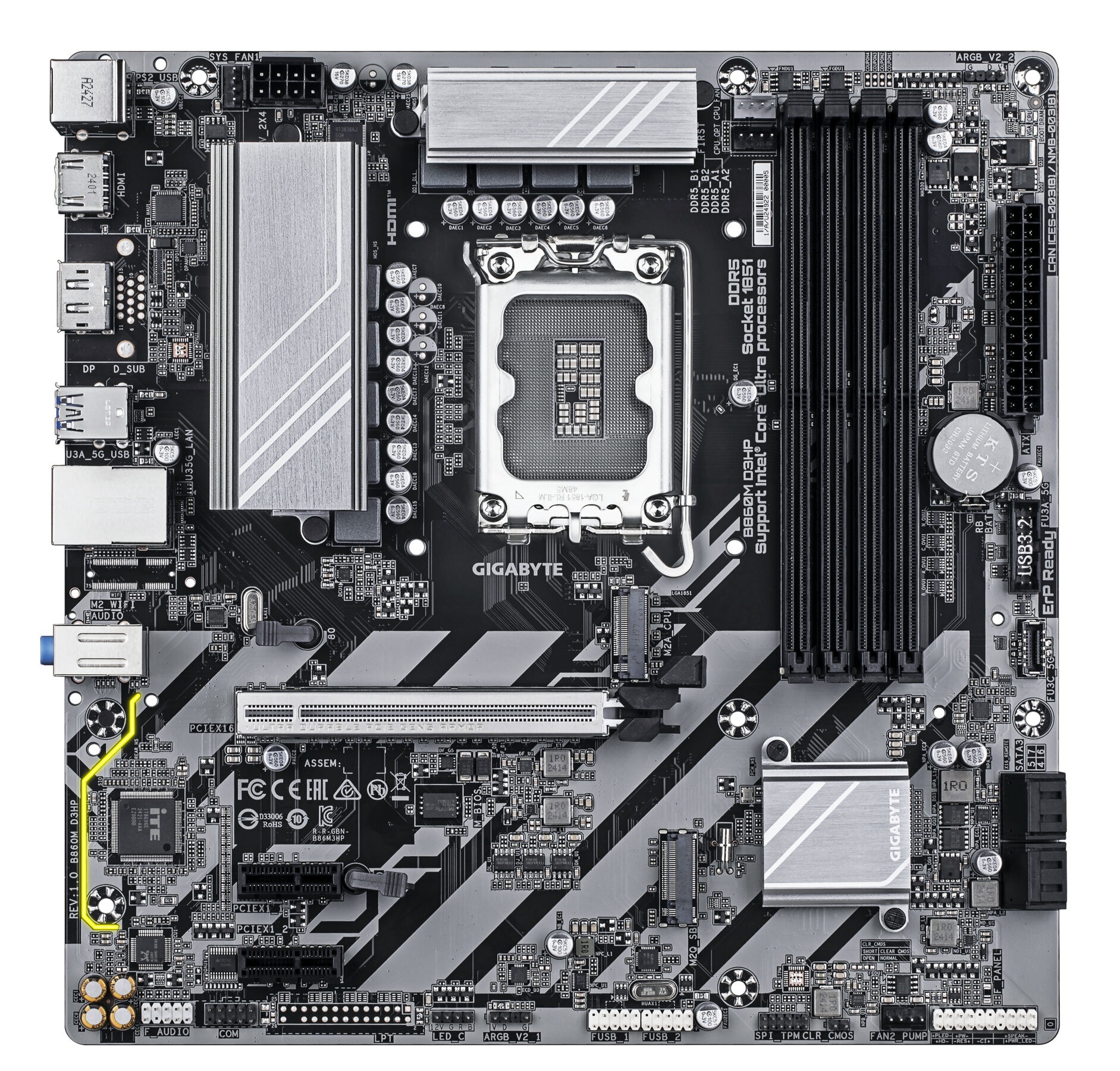 Gigabyte Mainboard »B860M D3HP Mainboard - Intel Core Ultra CPUs, 4+1+2+1 Phasen VRM, bis«