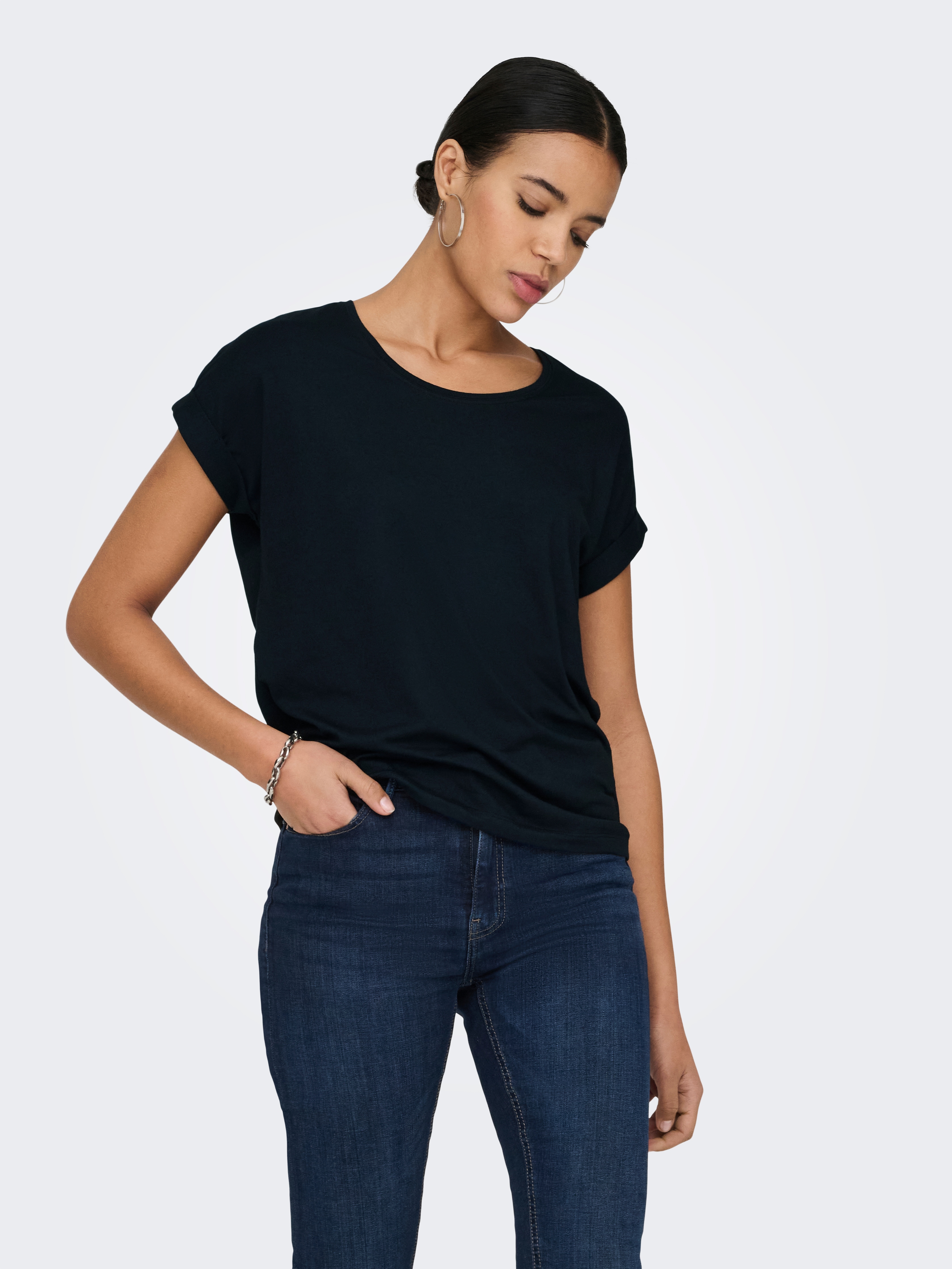 ONLY "ONLMOSTER – T-Shirt mit melierter Optik und elastischem Material" meliert, casual, lässig geschnitten, Viskosemischung, Rundhals