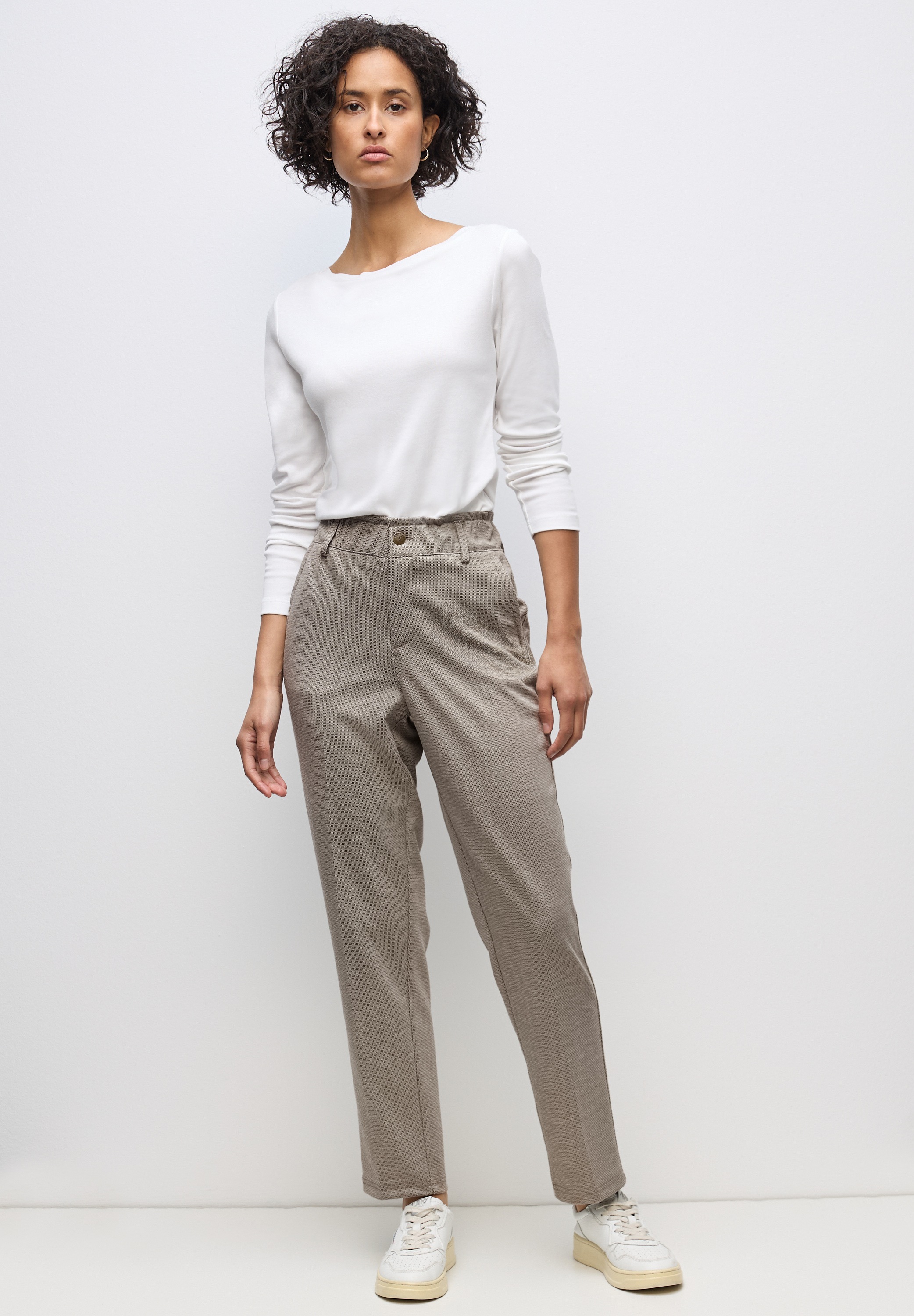Stoffhose STREET ONE, Damen, Gr. 44, Länge 30, silk braun, Stoff, 83% Polyester, 15% Viskose, 2% Elasthan, gemustert, comfort fit lang, Hosen Stoffhose, High Waist 3