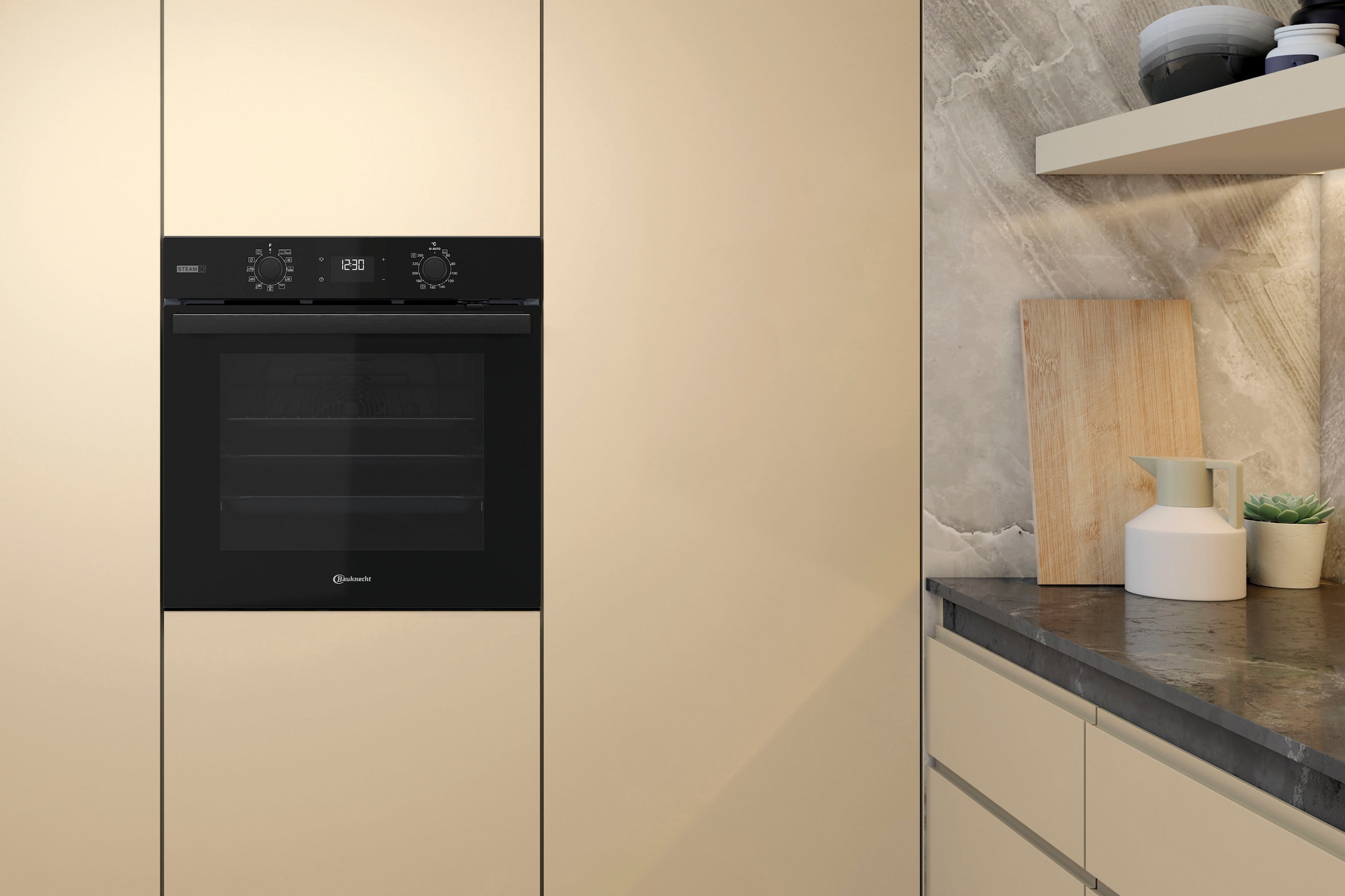 BAUKNECHT Einbaubackofen  »BBA2S85HU1K«, mit 1-fach-Teleskopauszug, Gentle Steam