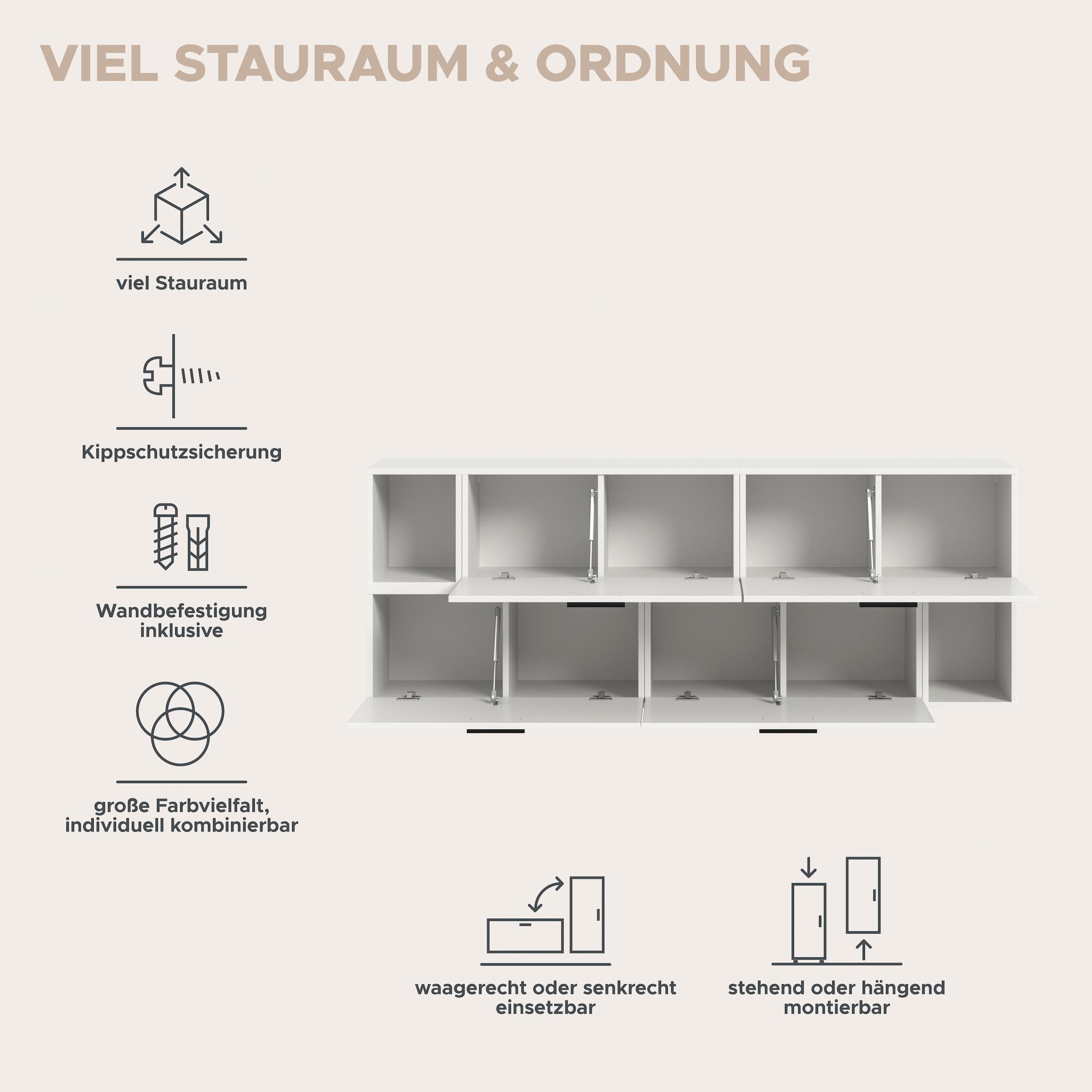 Home affaire Wohnwand »ENESTE, 6-teilig, in verschiedenen Farben, individuell kombinierbar« verschiedenste Kombinationmöglichkeiten, stehend oder hängend, 2 Stk. tlg.