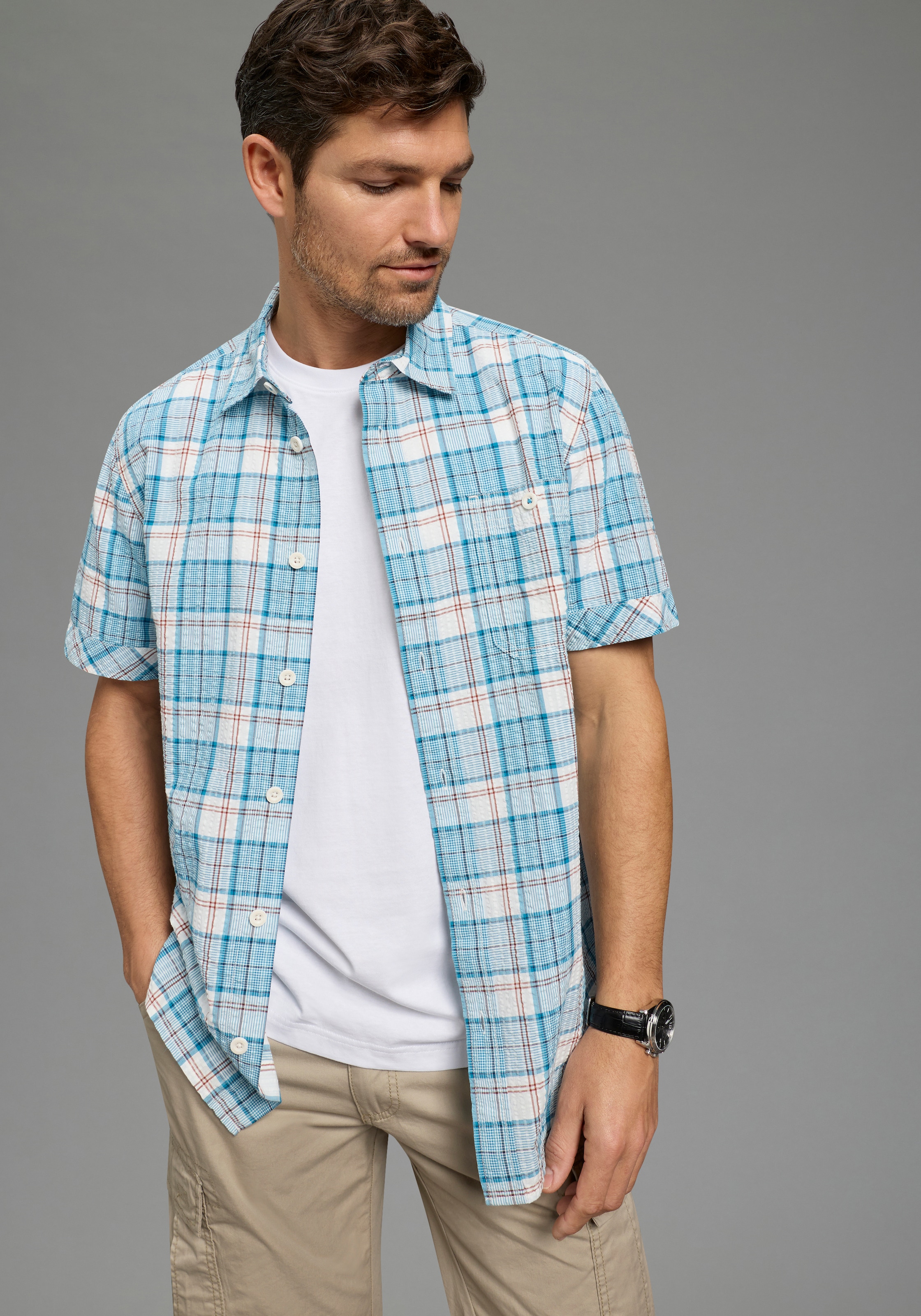 Mans World Karohemd "in Crinkleoptik" Kurzarm, für Frühling und Sommer, aus günstig online kaufen