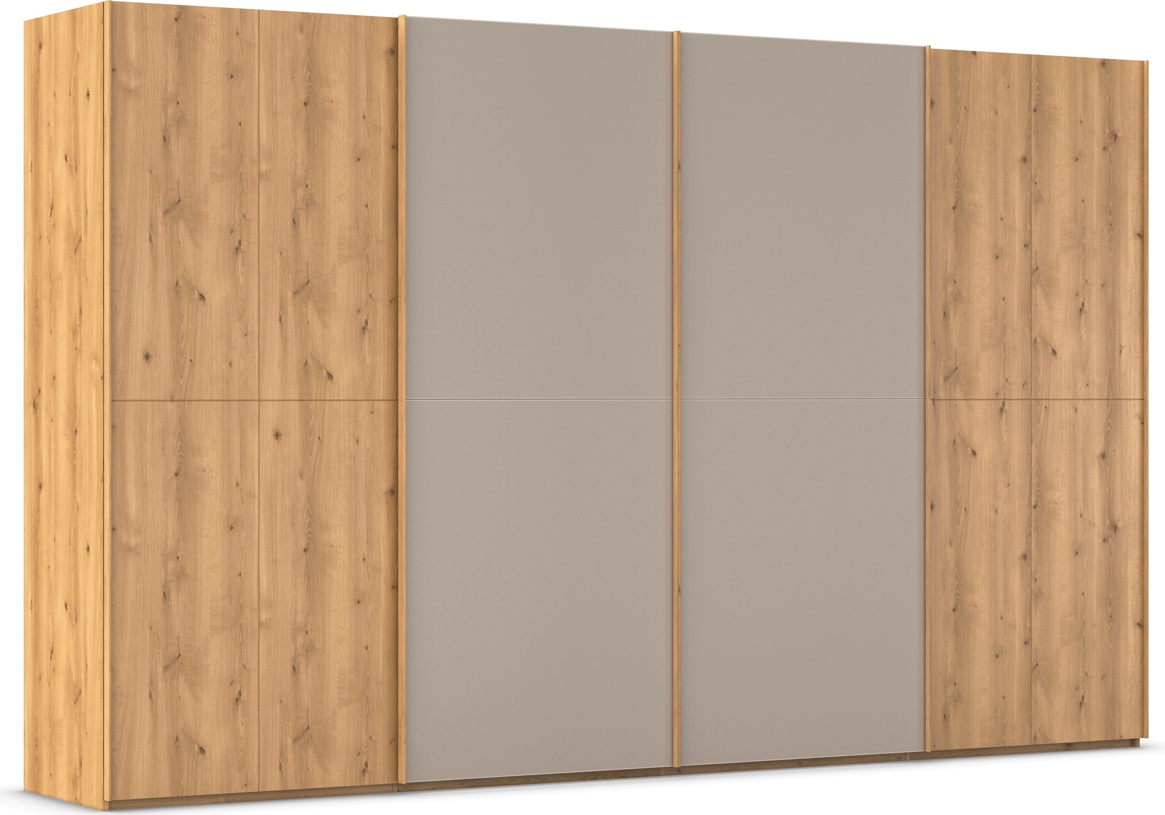 rauch Schwebetürenschrank "Kleiderschrank Schrank Garderobe Schlafzimmerschrank SCALE-WOOD" edle geteilte Front in massiver Asteiche mit Glastüren MADE IN GERMANY