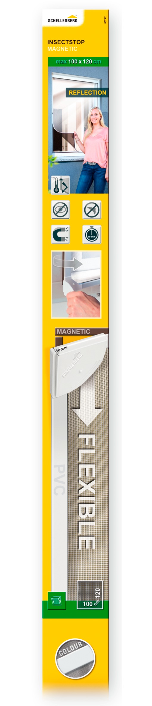 SCHELLENBERG Insektenschutz-Fensterrahmen "Magnetrahmen mit reflektierendem Gewebe für Fenster", B/H: 100cm x 120cm, 1er Pack, weiß,