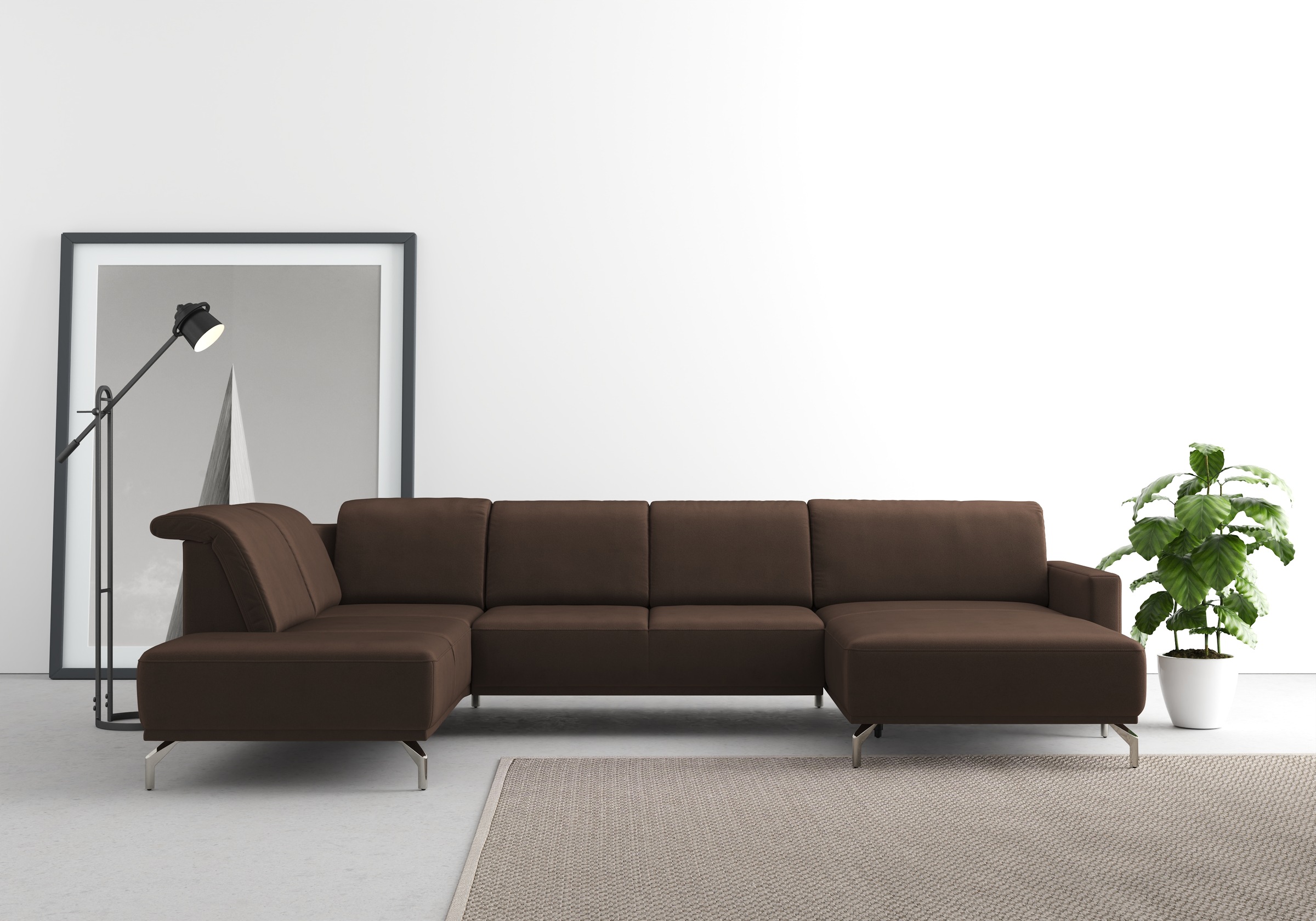 Wohnlandschaft SIT & MORE "Bailando U-Form", braun (dunkelbraun), B:337cm H:84cm T:205cm, Sofas, Wohnlandschaft, wahlweise mit Kopfteilverstellung und Vorziehsitz, motorisch