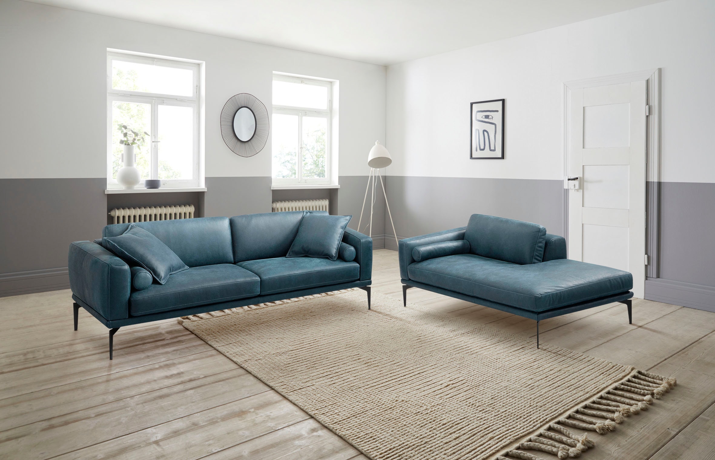 Egoitaliano Polstergarnitur "Masu, Design trifft sensationellen Sitzkomfort" Set besteht aus 2,5-Sitzer, freistehende Ottomane und 3 Rollkissen