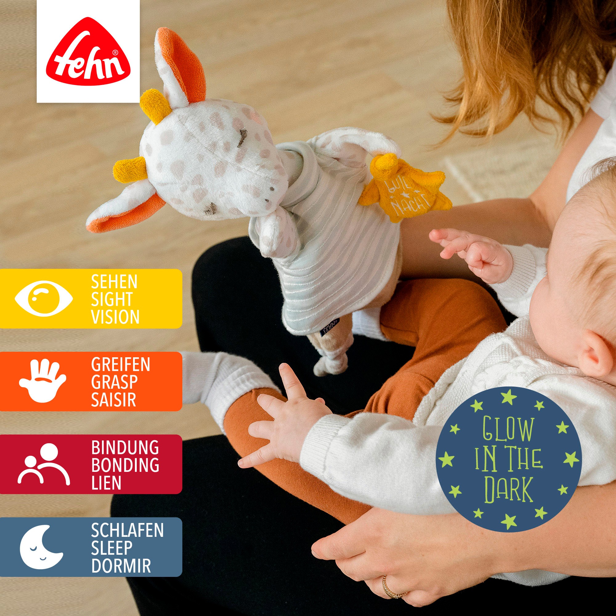 Fehn Handpuppe »Gute Nacht, Giraffe«, mit Glow-in-the-dark-Bestickung