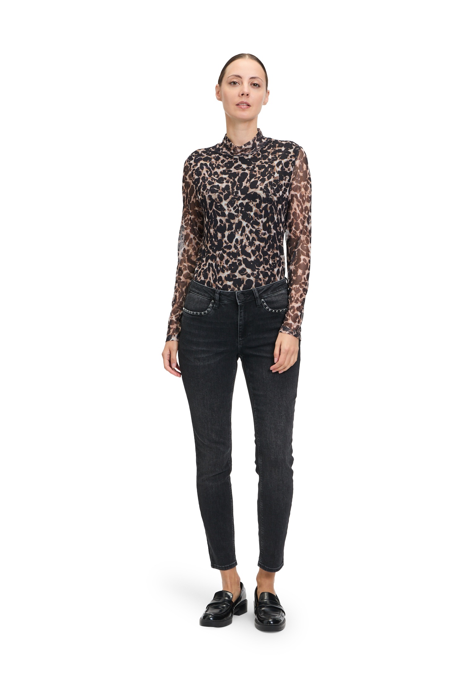 Betty&Co Kurzarmshirt »Betty & Co Leicht transparentes Shirt mit Stehkragen«, (1 tlg.), Druck