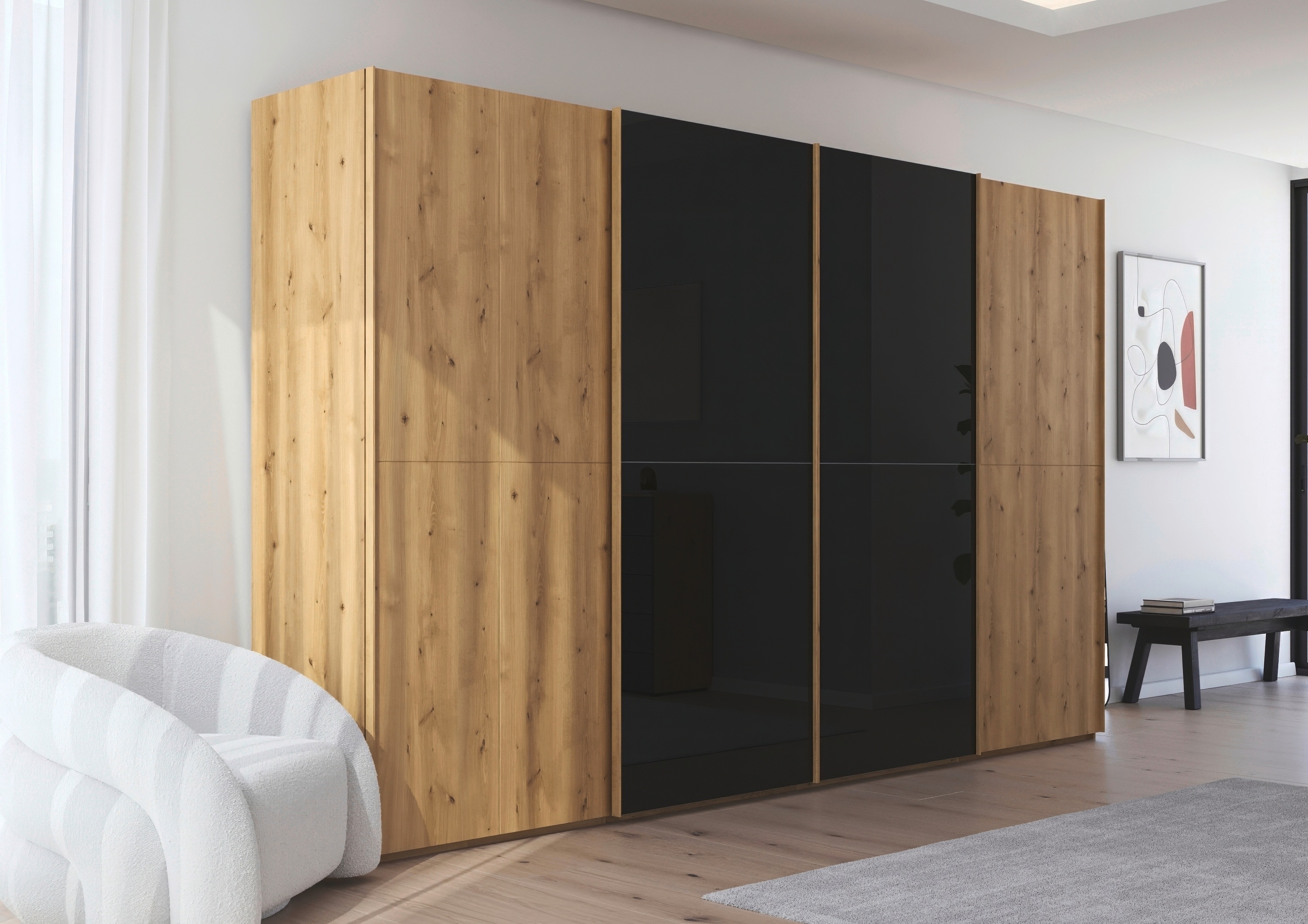 Thumbnail - rauch Schwebetürenschrank "Kleiderschrank Schrank Garderobe Schlafzimmerschrank SCALE-WOOD" edle geteilte Front in massi...