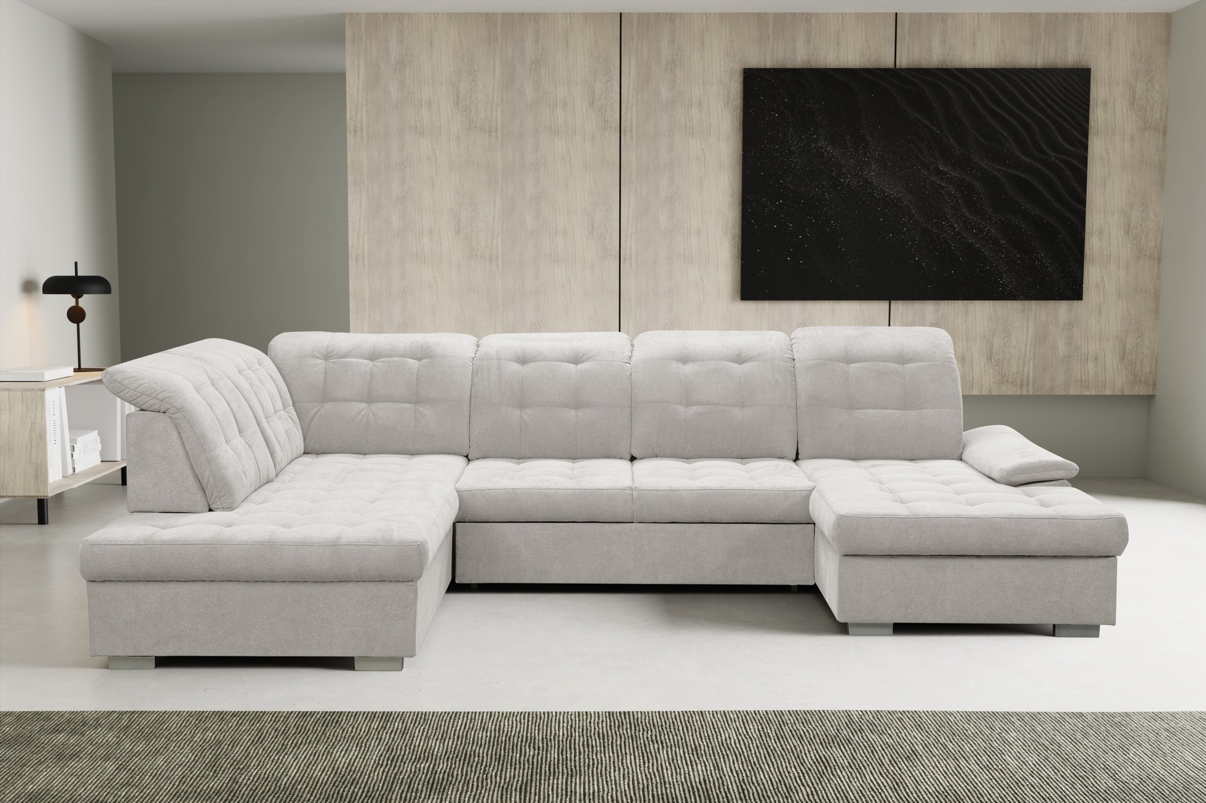 WERK2 Wohnlandschaft "Kordula-New 332 x 217 cm Multifunktion Couch modern und bequem" Luxus-Microfaser Chenille, U-Form, XXL, Sitztiefenverstellung