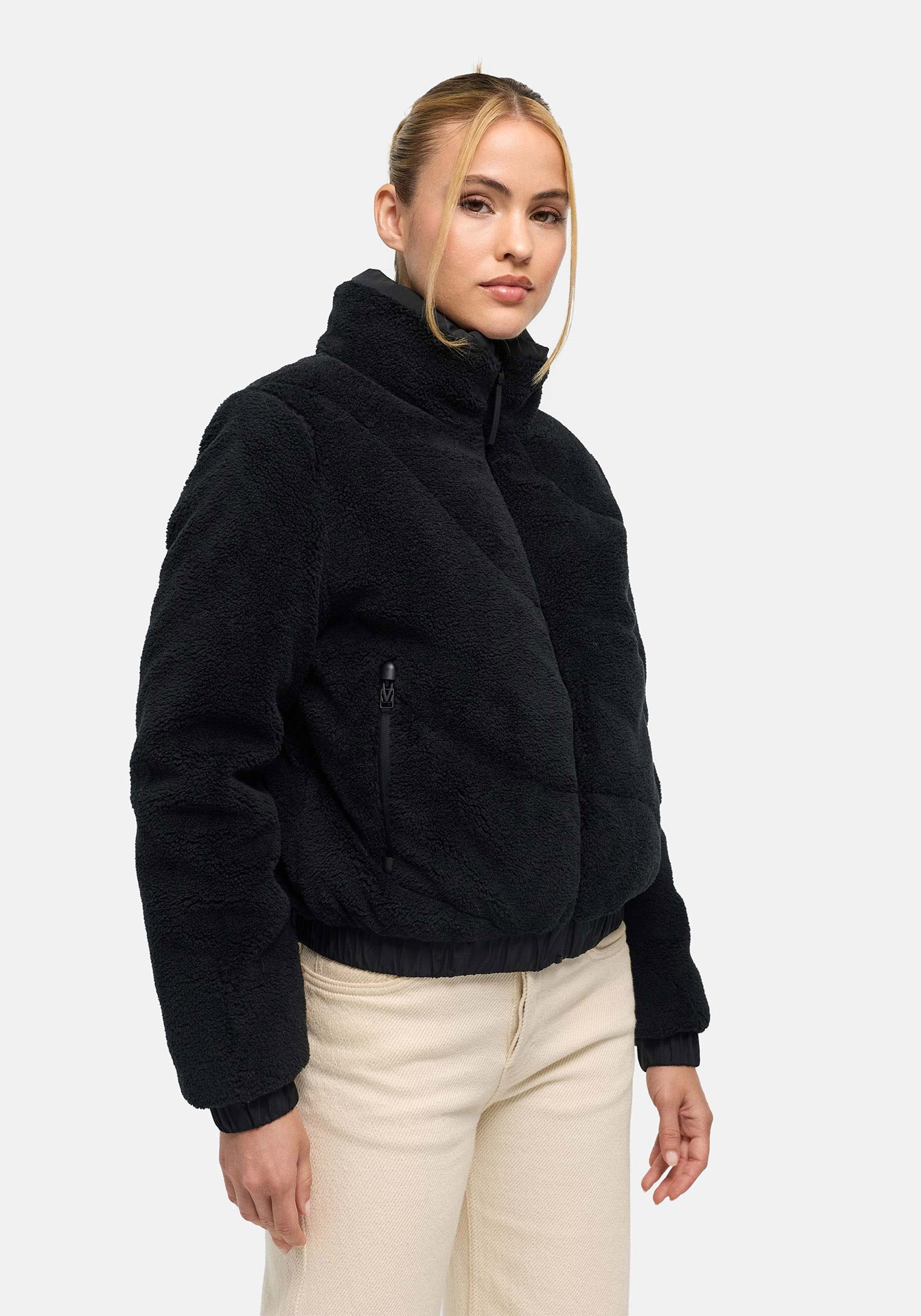 Marikoo "Yuvaa" mit Kapuze Damen Teddyjacke kurz aus weichem Teddyfleece mit Stehkragen