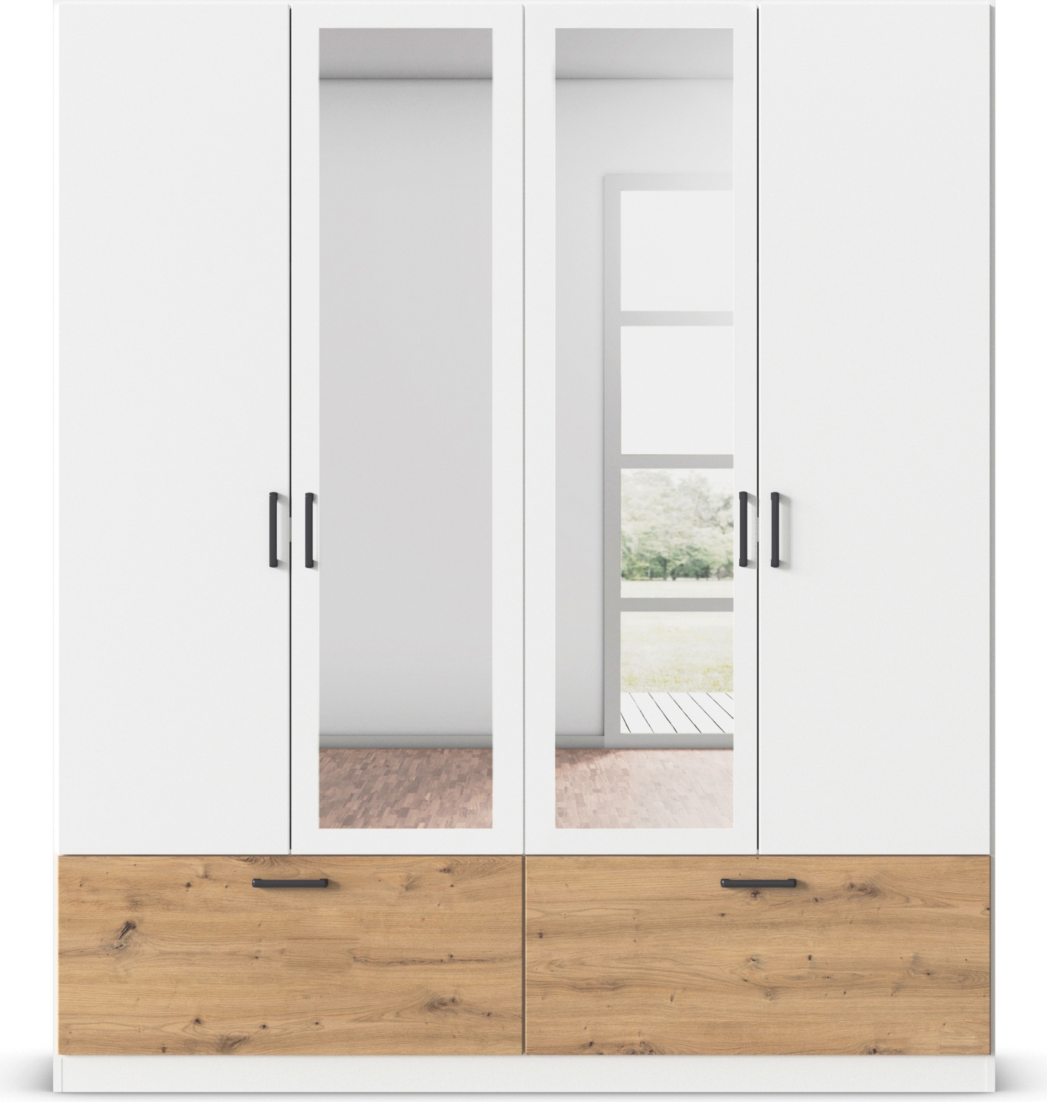 rauch Drehtürenschrank »Kleiderschrank Schrank Garderobe Wäscheschrank BARI mit Spiegel«, mit Schubkästen und modernem Griff in Graumetallic MADE IN GERMANY