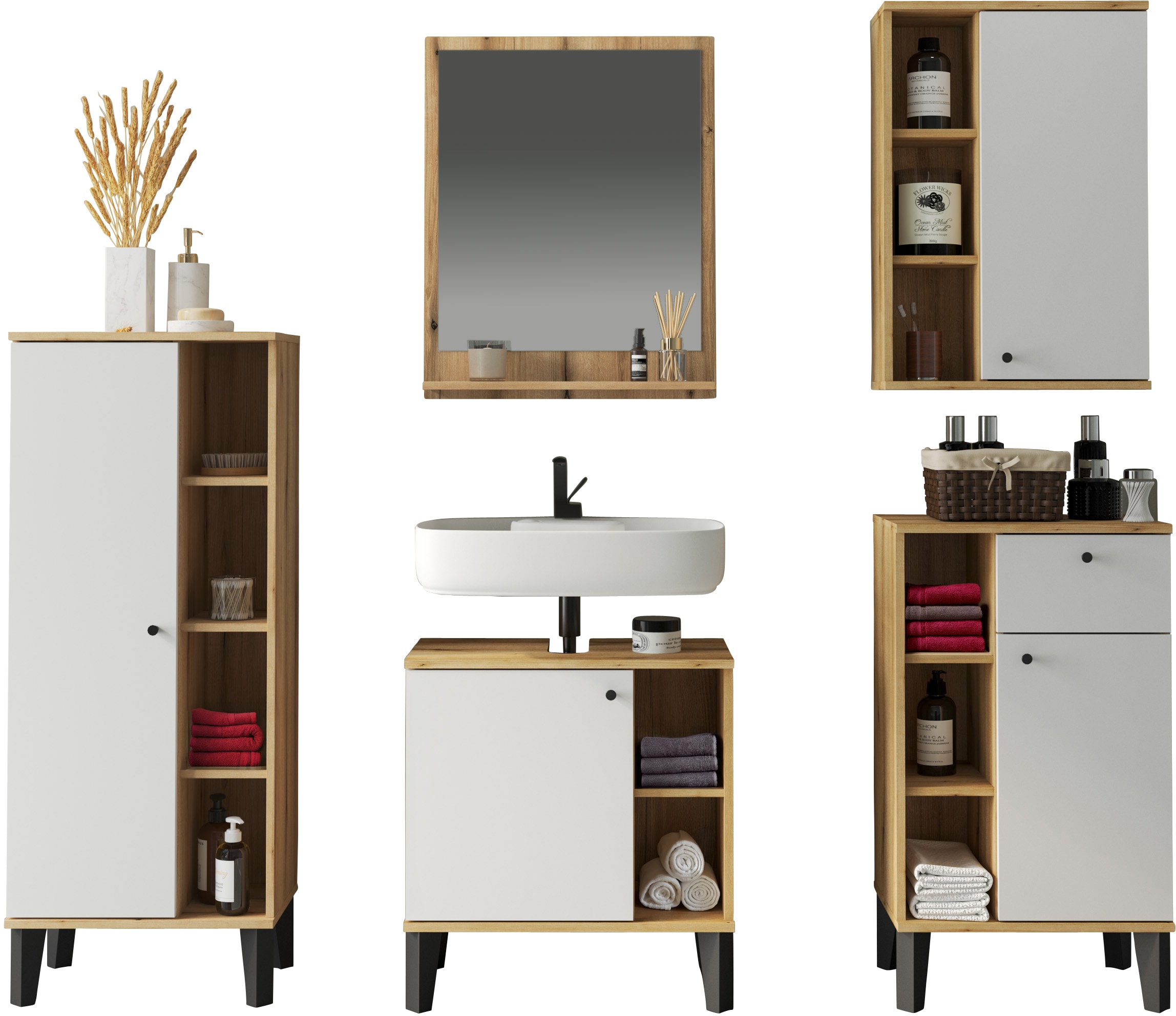 Home affaire "OSLO, Bad im skandinavischen Design, 5-teiliges Badezimmer" Set, 5 Stk. tlg.