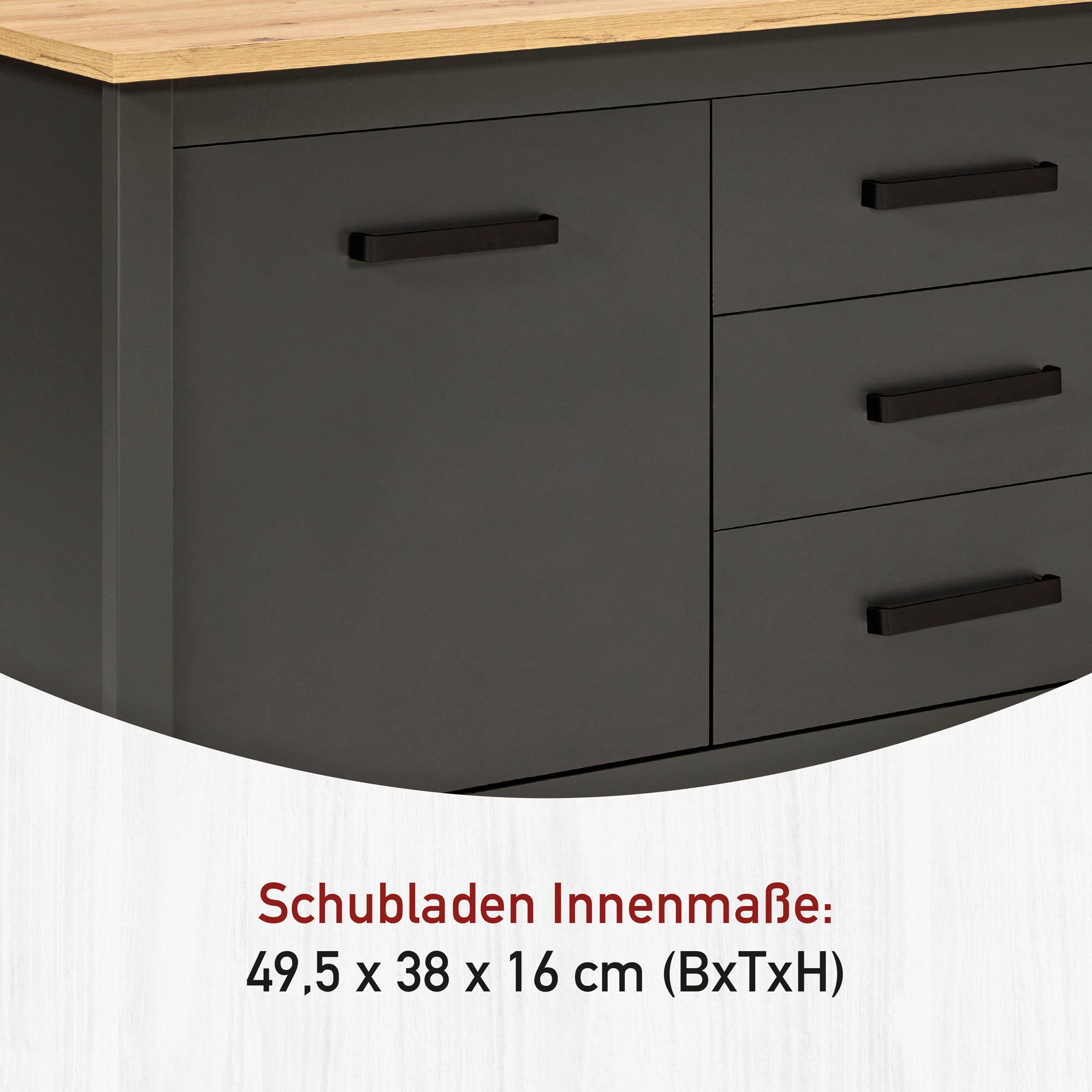 Inter Link Kücheninsel »Piazza Nero« Schubladen, Tür, herausnehmbare Regalböden, Soft-Close, 124x75x91 cm