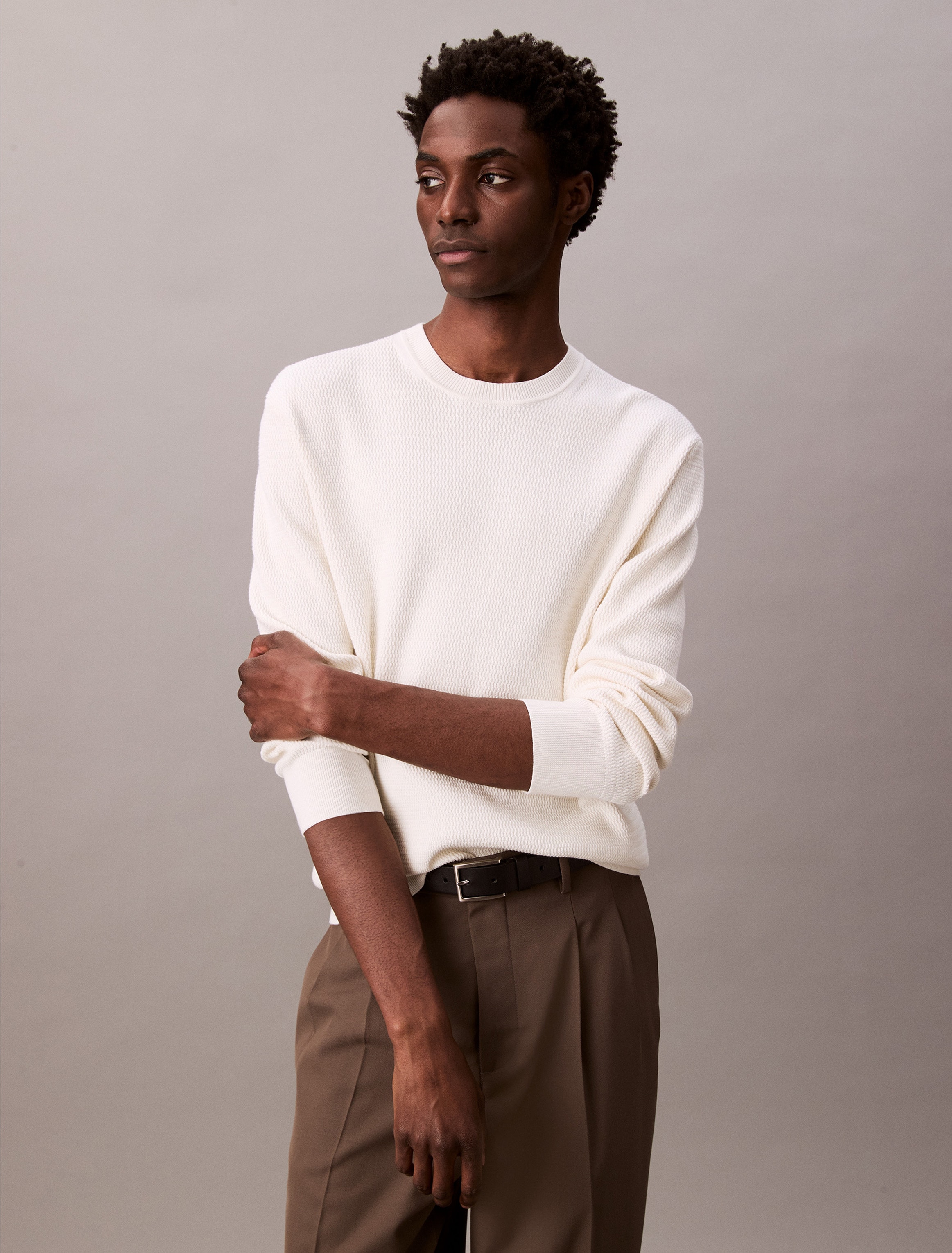 Calvin Klein Strickpullover "LS TXTR CTTN CRWNK S" Mit Rundhalsausschnitt günstig online kaufen
