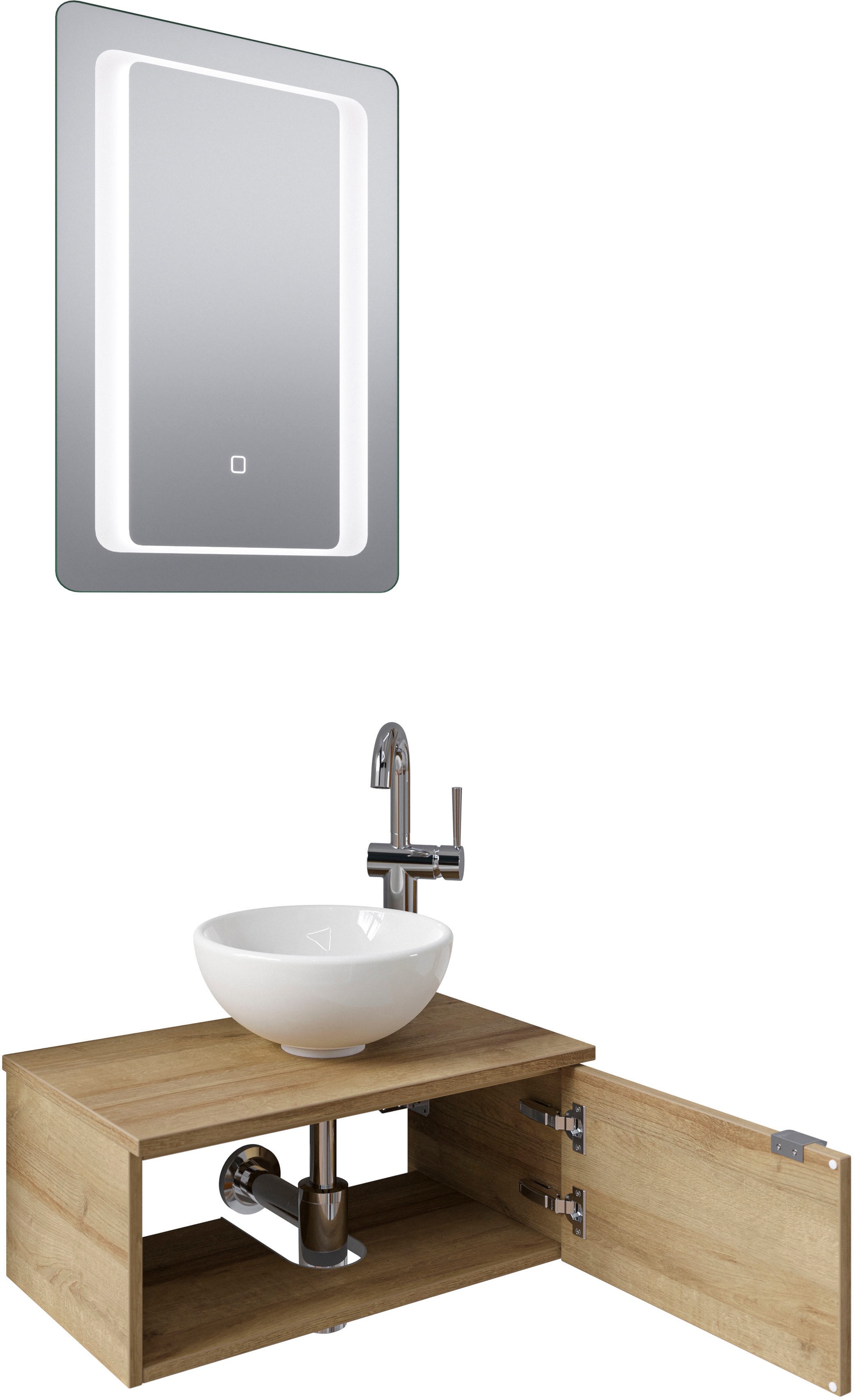 Saphir Badmöbel-Set »Serie 6915«, (4 St.), Gäste-Bad, 61 cm breit, mit LED-Spiegel, offenem Fach und 1 Tür