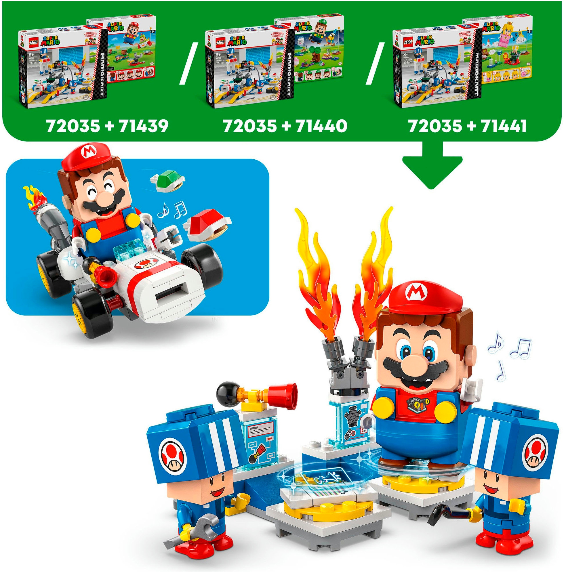 LEGO® Konstruktionsspielsteine »Mario Kart™ – Toads Werkstatt (72035), LEGO Super Mario«, (390 St.), Made in Europe