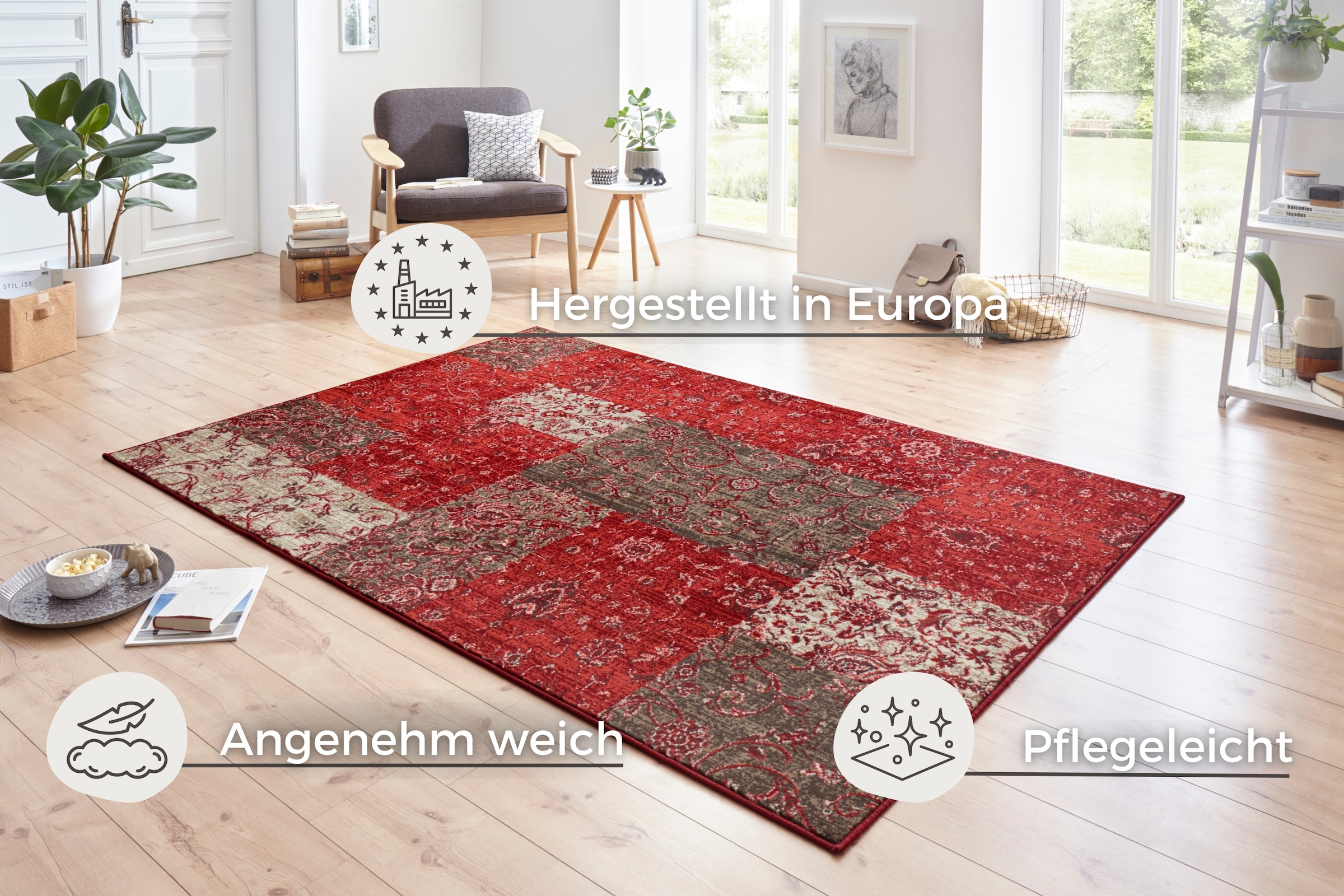 HANSE Home Teppich »Kirie«, rechteckig, 9 mm Höhe, Patchwork, Kurzflor, Teppichläufer, Modern, Vintage, Wohnzimmer, Flur