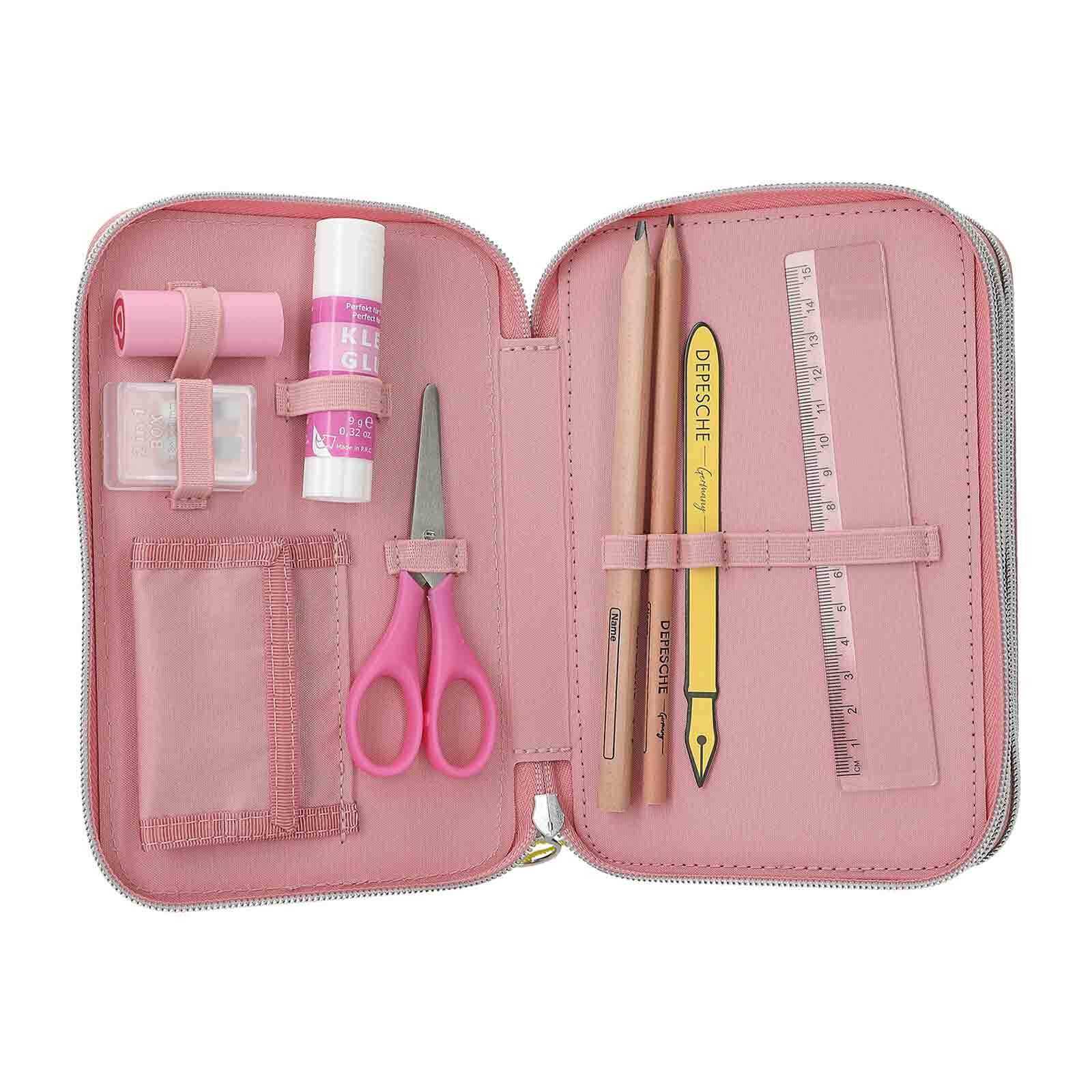 Depesche Buntstift »3-Fach Federtasche mit Affen-Applikation JUICY inkl. Stifte TOPModel 7,5 x 13 x 20 cm altrosa«