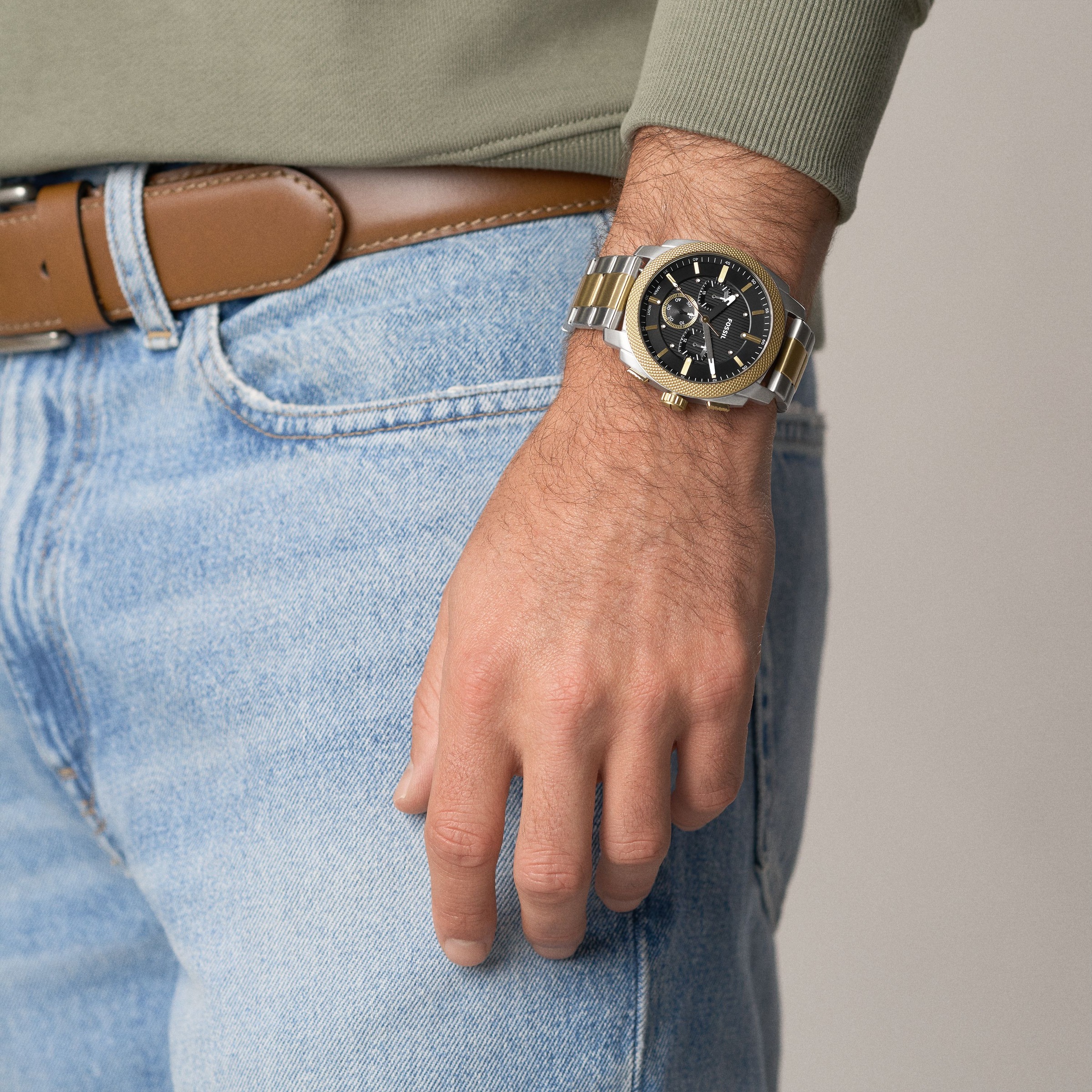Chronograph FOSSIL "Machine", edelstahlfarben, gelbgoldfarben, Armbanduhren, Damen, Chronograph, Quarzuhr, Armbanduhr, Herrenuhr, Edelstahlarmband, analog 4