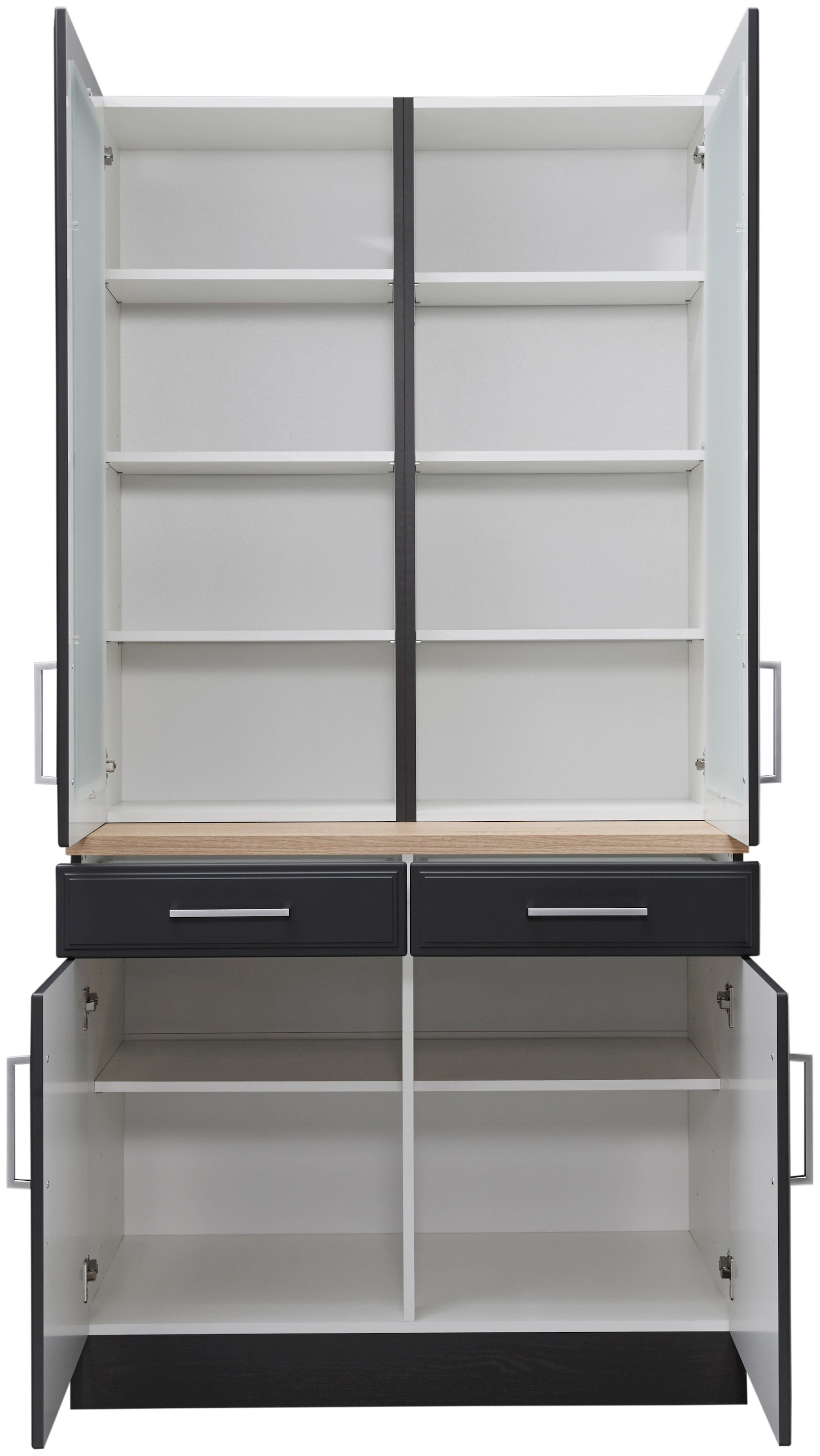 HELD MÖBEL Küchenbuffet »Stockholm, Breite 100 cm«, hochwertige MDF-Fronten, 2 Glasrahmentüren, 200 cm hoch, viel Stauraum