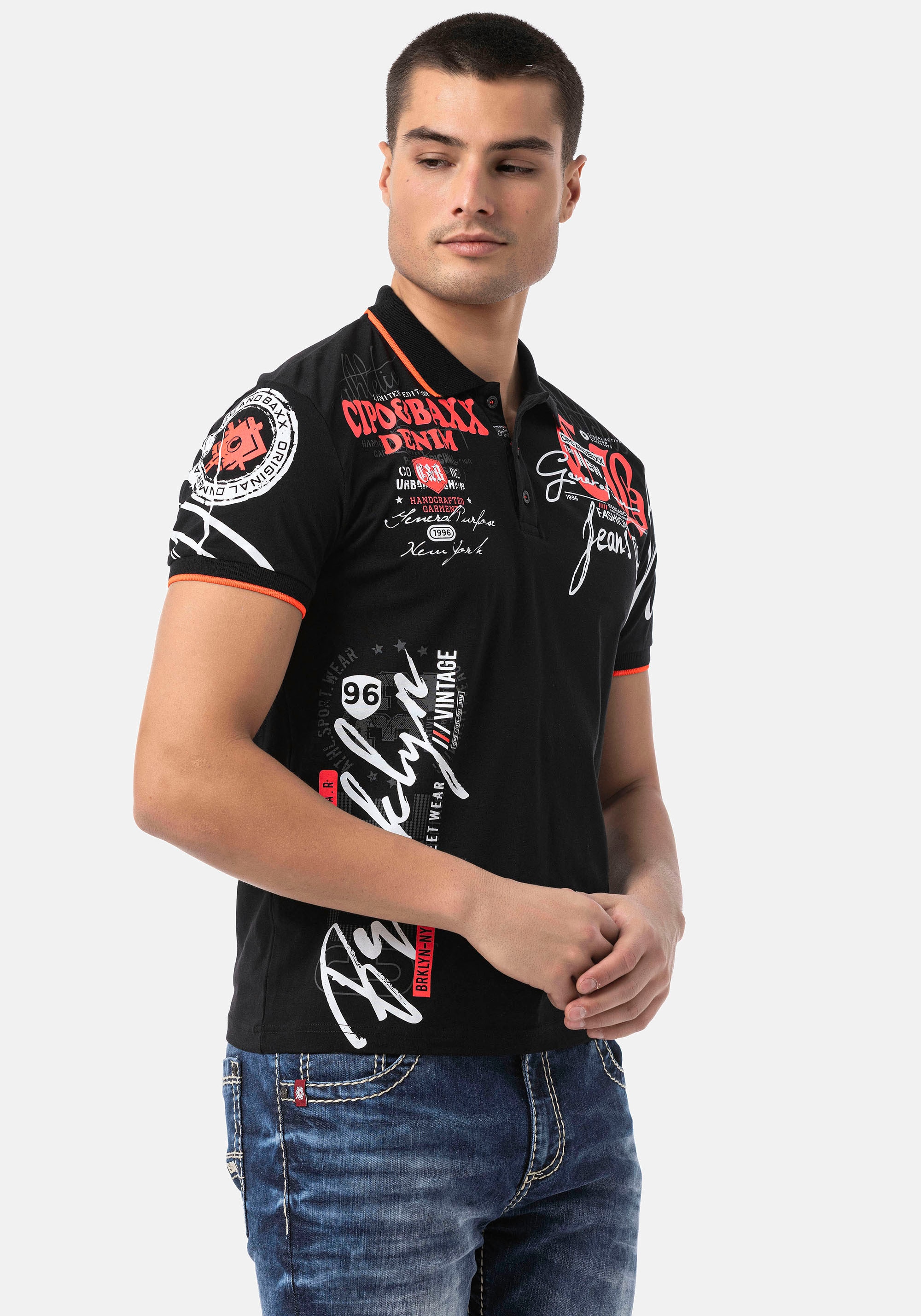 Cipo & Baxx Poloshirt, mit markantem Print