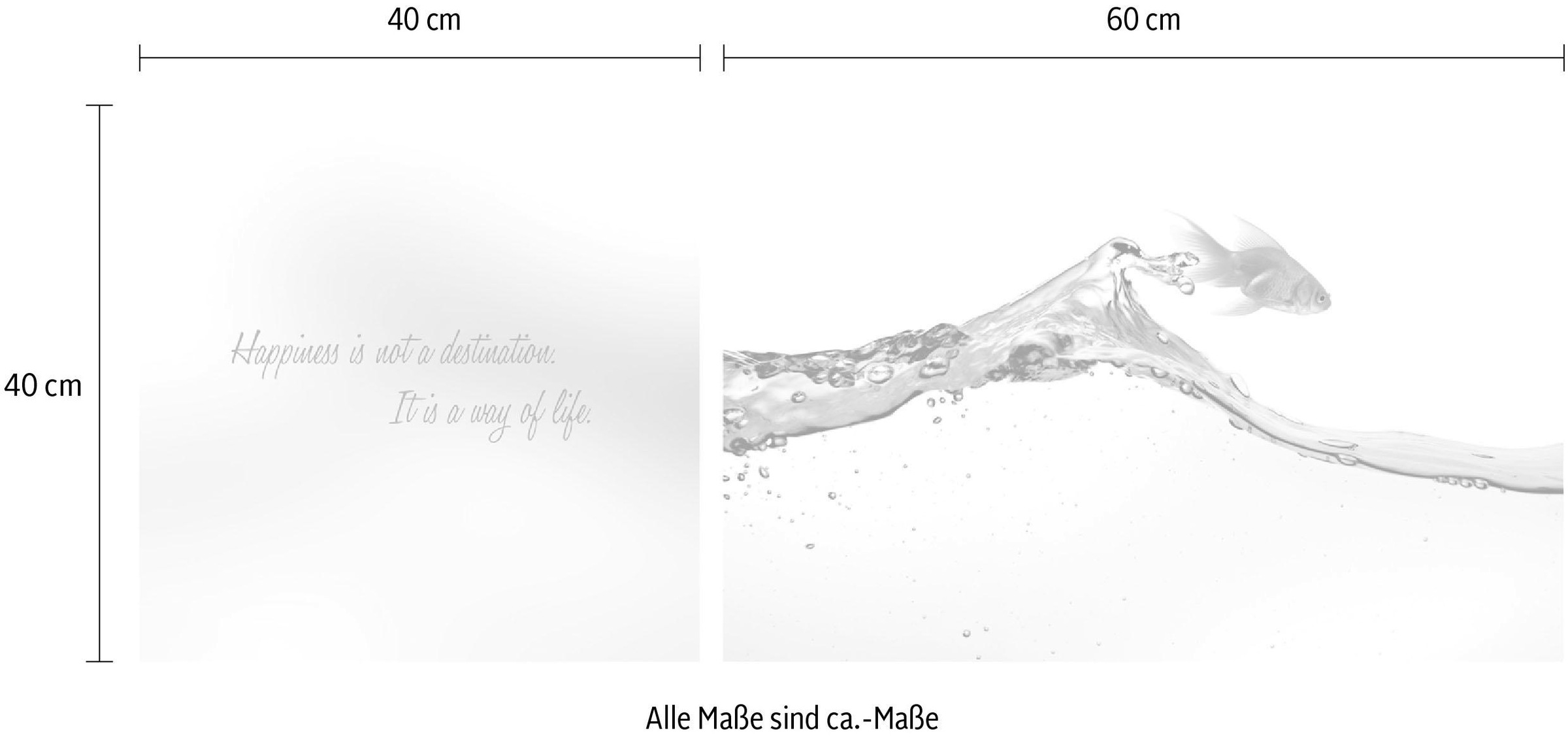 queence Leinwandbild »Happiness«, Wassertiere-Motivationsbilder-Kunst-Modern-Spa-Spa Bilder-Sprüche-Sprüche & Texte-Schriftzug-Schriftzüge, (Set), Premium-Leinwandstoff, Handarbeit aus Deutschland, Spruch, 2er Set