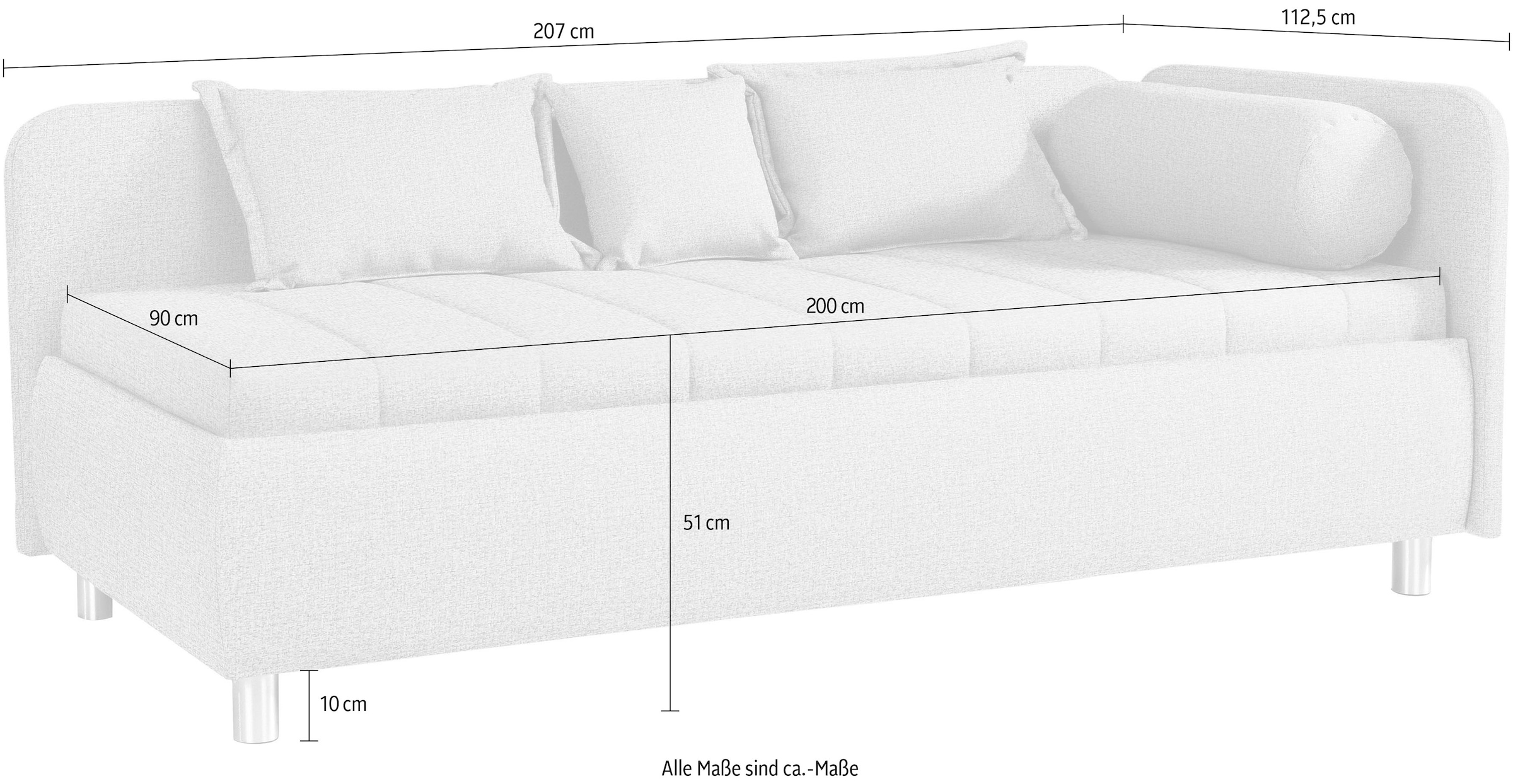 alina Schlafsofa »Kiana«, Liegefläche 90/200 cm oder 100/200 cm, Bettkasten, Zierkissen-Set