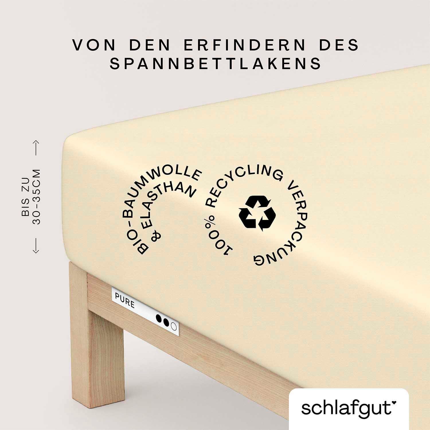 Schlafgut Spannbettlaken "PURE Bio-Baumwolle mit Elasthan, 170 g/m², Bettlaken, Spannbetttuch" PREMIUM Laken für Matratzen bis 30cm Höhe, dehnbar blickdicht, straff