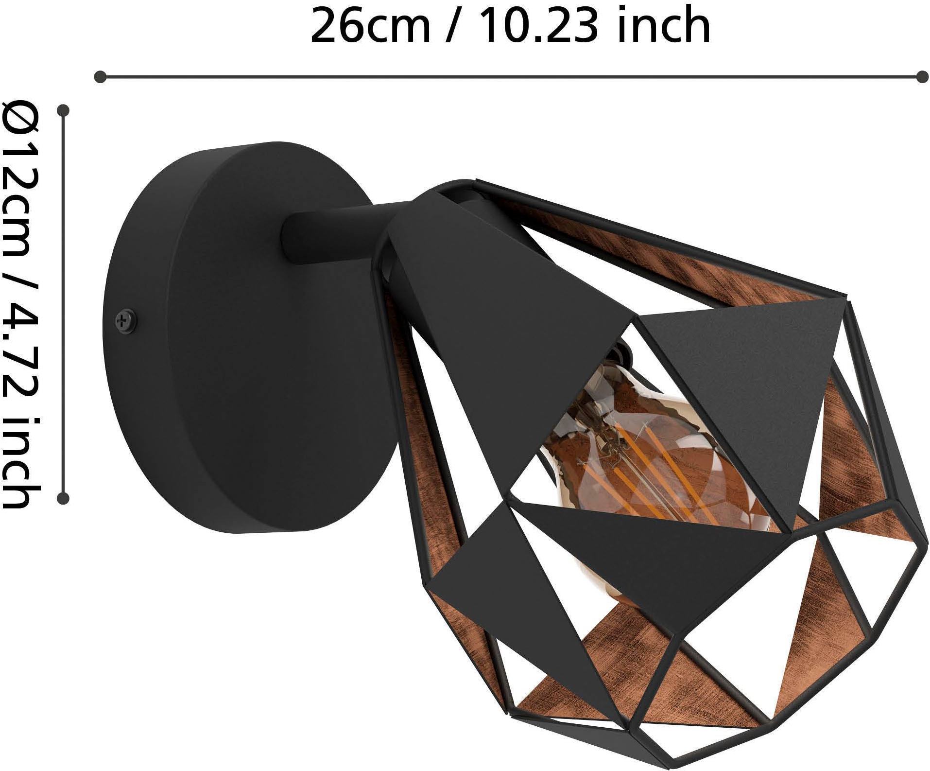 EGLO Deckenleuchte »Carlton 7 Wandleuchte, Vintage, Retro, schwarz und Kupfer, E27, Lampe« E27 1 Stk. Wandleuchte innen, Wandleuchter mit schwenkbarem Spot, Flurlampe, E27