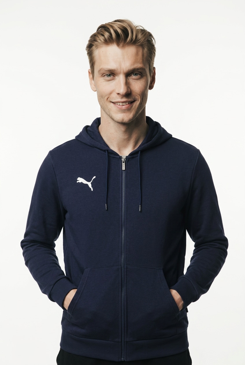 PUMA Kapuzensweatjacke "TEAMGOAL CASUALS HOODED JACKET" mit Kapuze, für Fußball und Freizeit, mit Reißverschluss