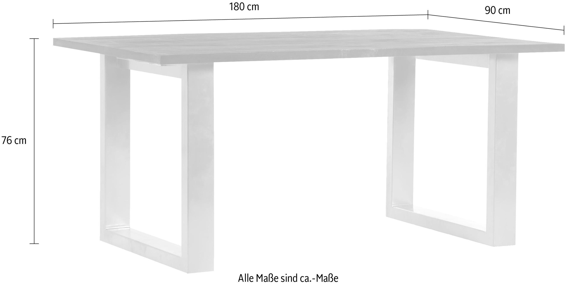Esstisch GUTMANN FACTORY, grau (dunkelgrau, silber), B:180cm H:76cm T:90cm, Tische, Esstisch, Massivholz Mango, mit silberfarbenem Kufengestell 3