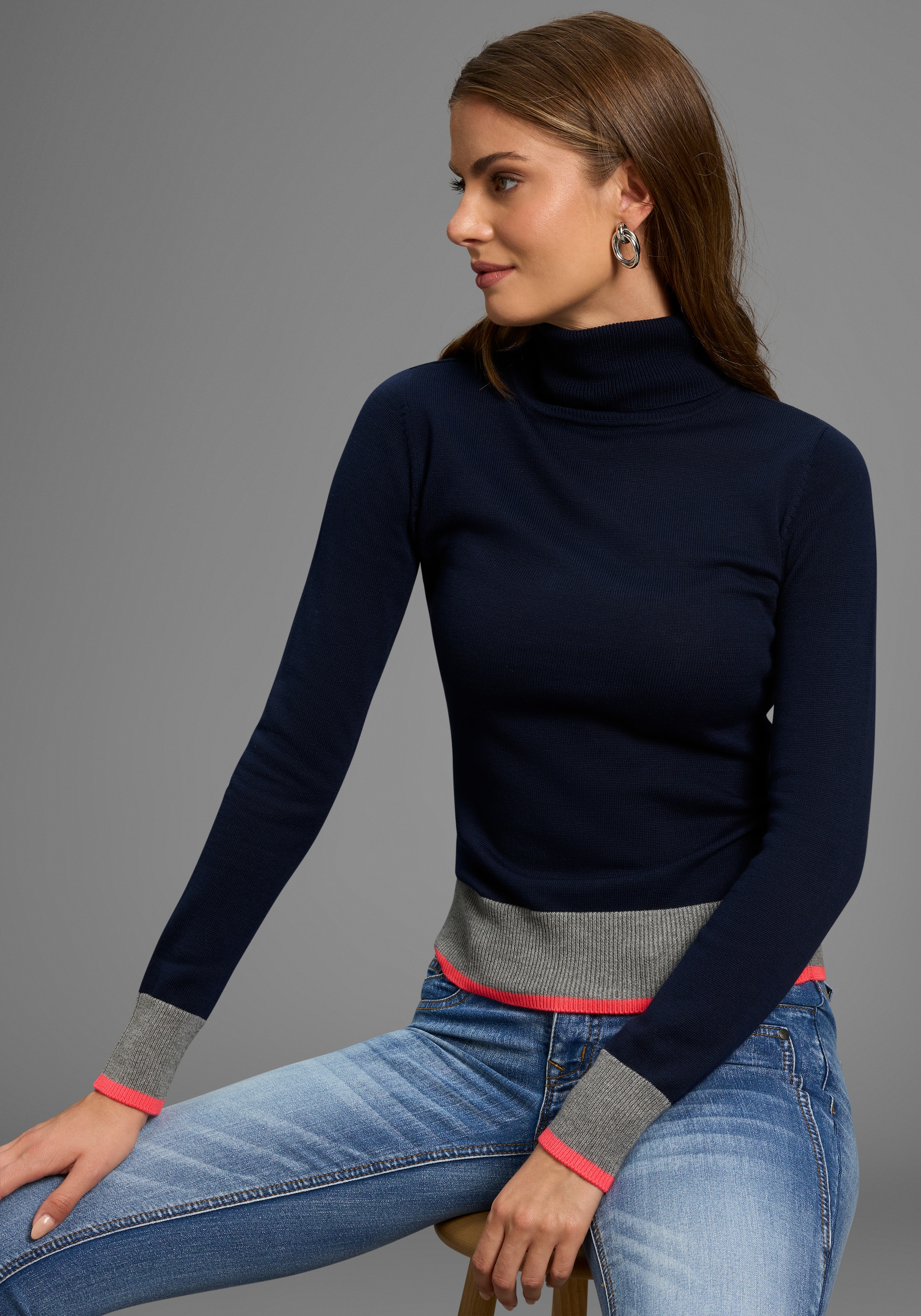 AJC Rollkragenpullover, mit Farbkontrasten