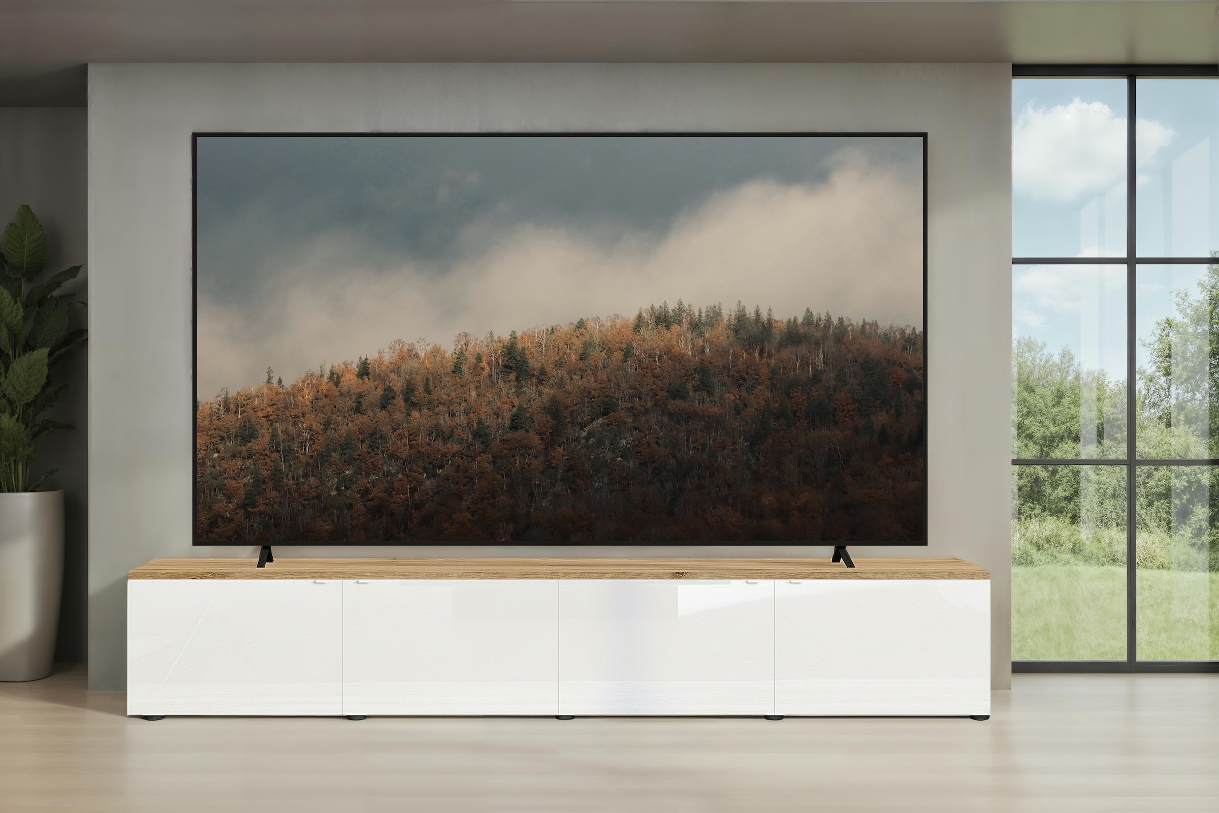 Home affaire Lowboard »Easy, 245 cm breit, 47 cm tief, 4 Türen, Top 22 mm stark, Mediaboard« Modernes Lowboard für bis zu 98-Zoll-TV – perfekt für die WM