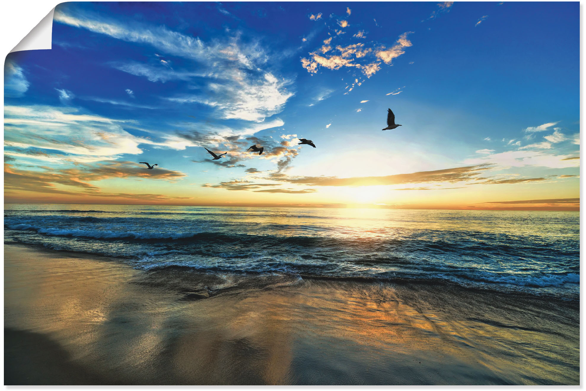 Artland Wandbild "Strand Möwen Meer Sonnenuntergang" Sonnenaufgang & -untergang 1 Stk. tlg. als Leinwandbild, Poster in verschied. Größen