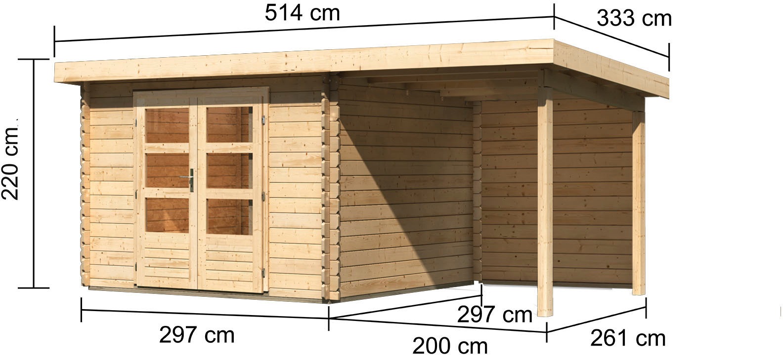 Karibu Gartenhaus »Schloßsee 5«, (Set), mit Anbaudach und Rückwand