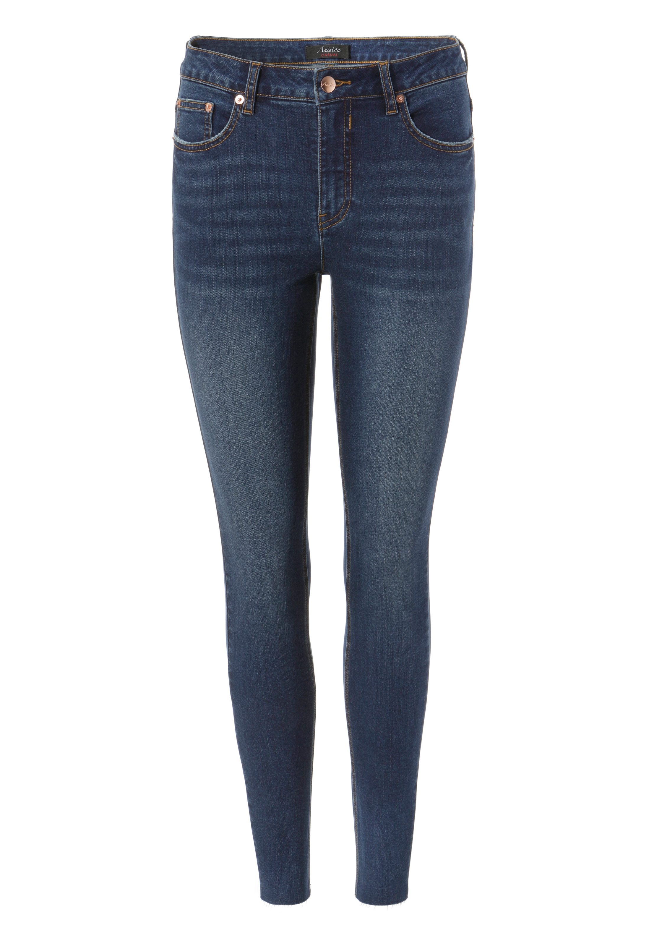 - waist bestellen | Beinabschluss BAUR online regular Aniston mit ausgefransten CASUAL Skinny-fit-Jeans,