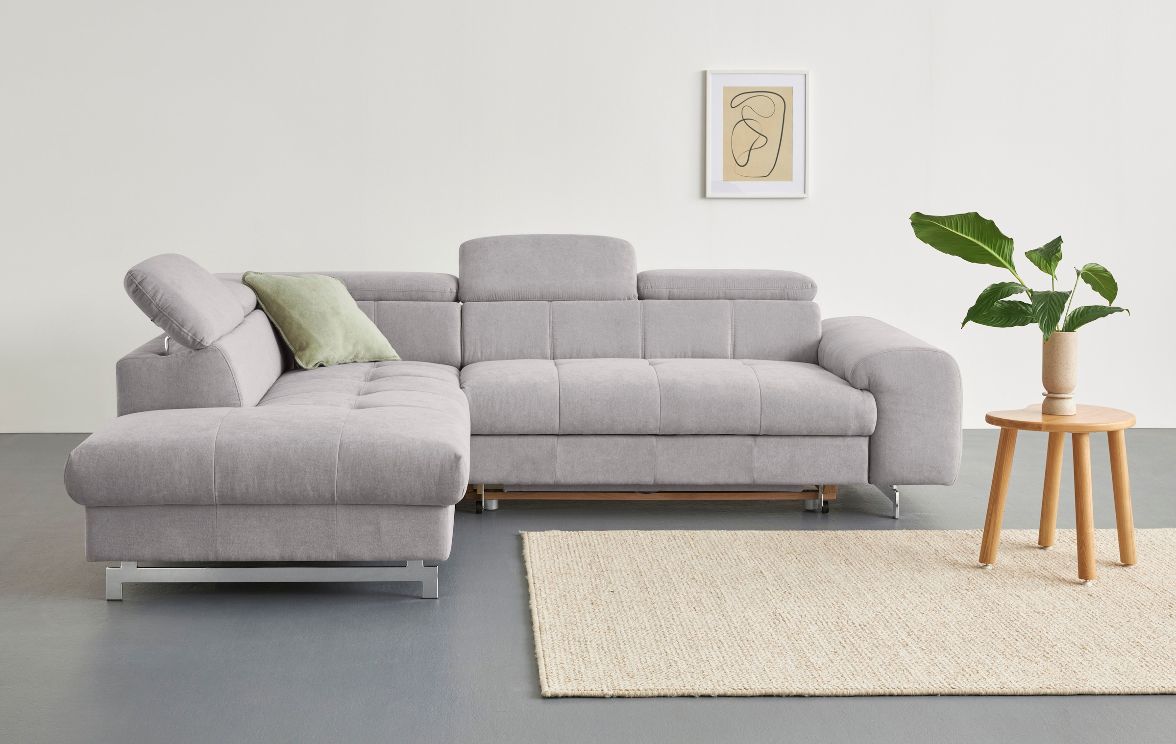 COTTA Ecksofa "Chef bequem, tolle Verarbeitungsdetails, Breite 262cm, L-Form" mit Kopfteilverstellung, edle Metallkufen, optional Schlaffunktion