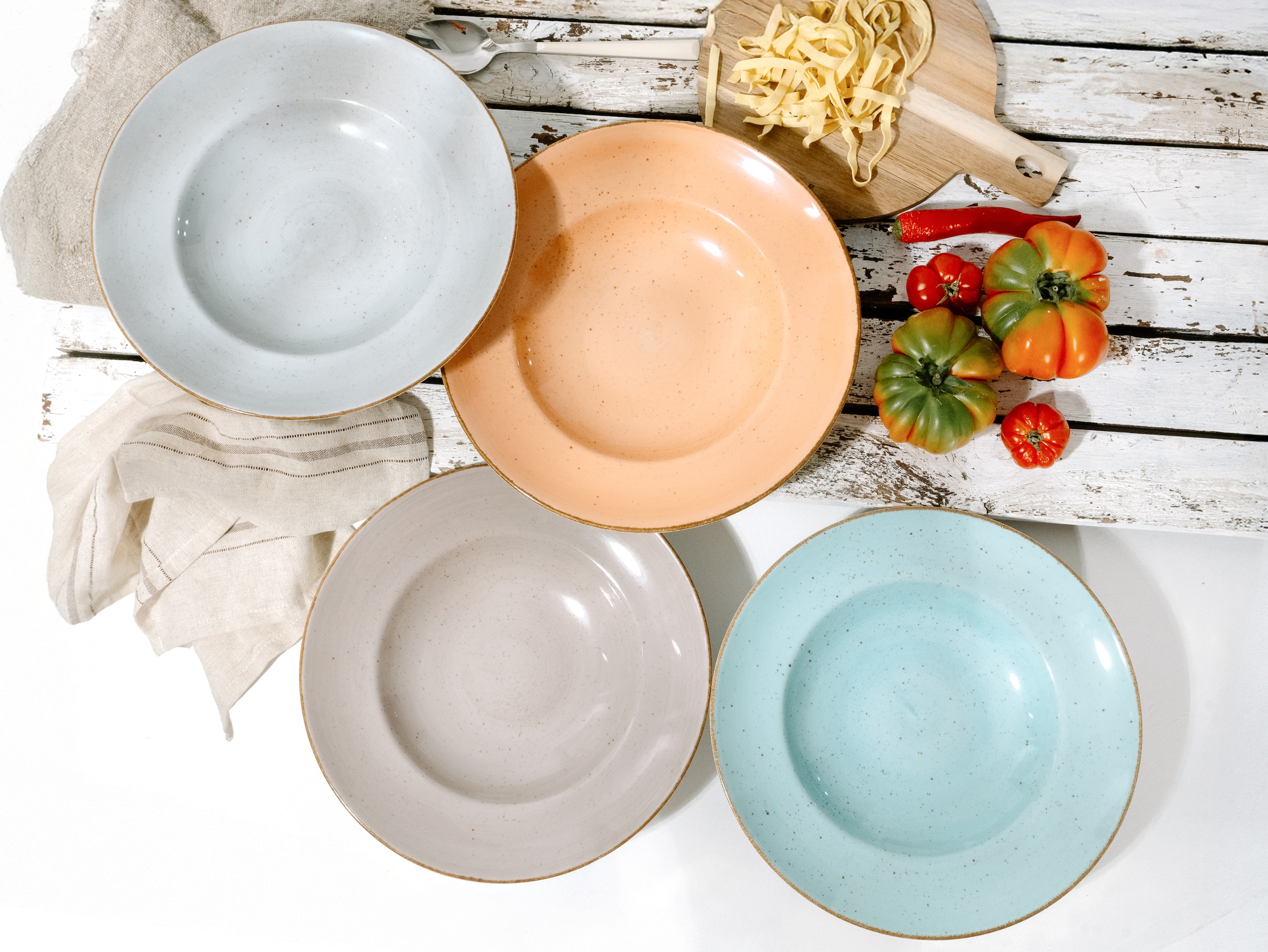 CreaTable Pastateller »Essteller VINTAGE NATURE«, (Set, 4 St.), Teller Set für 4 Personen, Porzellan