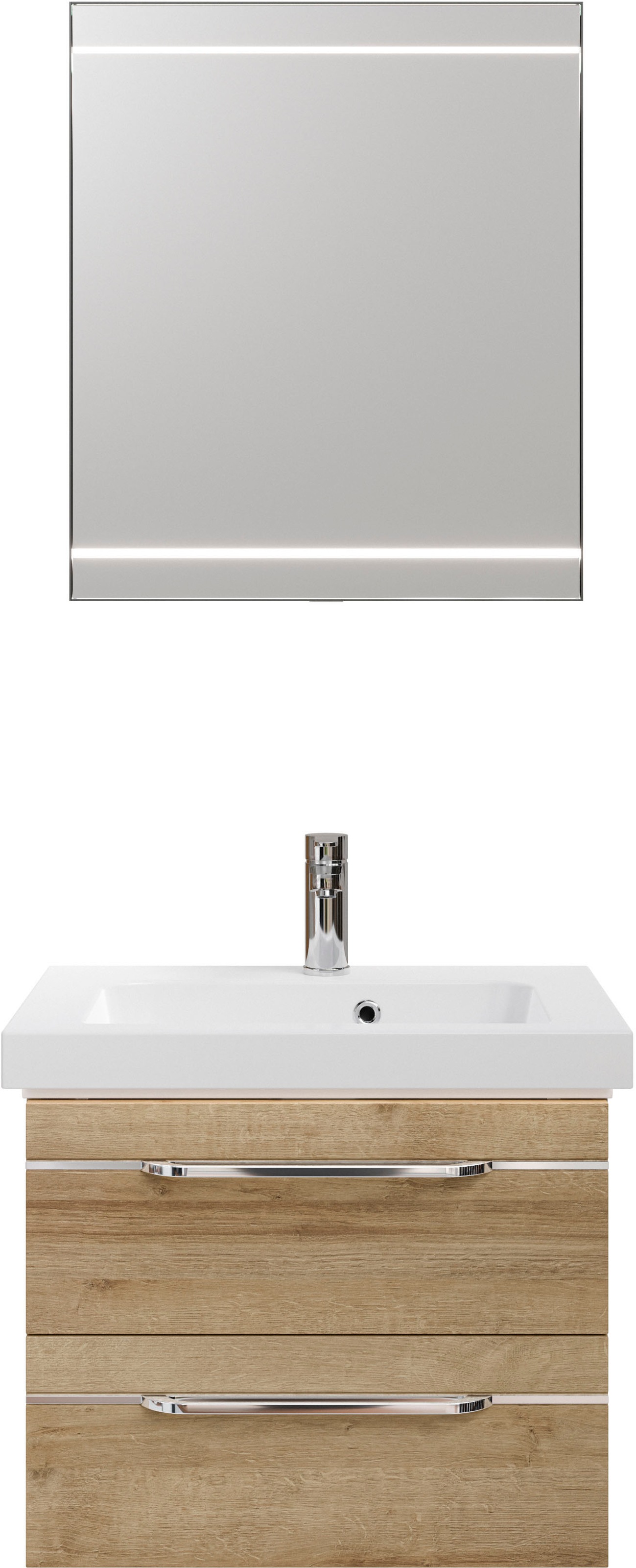 Saphir Badmöbel-Set »Balto 2-teilig Mineralmarmor-Waschtisch mit LED-Spiegel, Waschplatz«, (2 St.), 64,4 cm breit, mit 2 Schubladen, Badschrank inkl. Schubladendämpfer