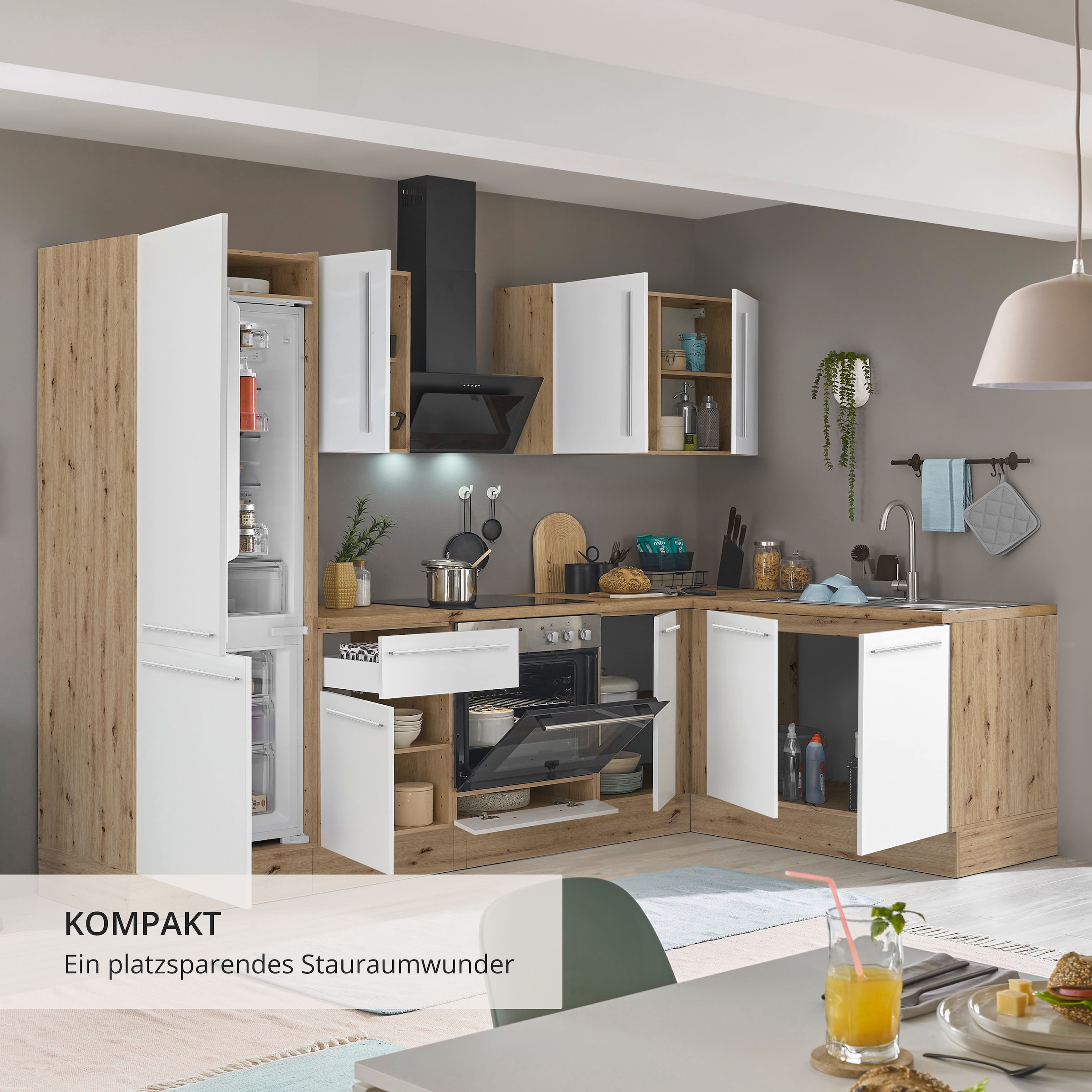 KOCHSTATION Winkelküche »Florida, Stellbreite 270x165 cm« wahlweise mit E-Geräten, mit Softclose für Türen und Schubkästen